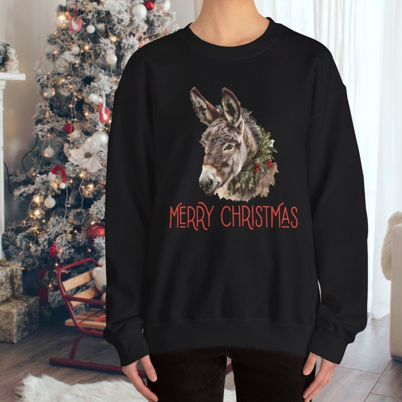 Donkey Christmas Sweatshirt Shirt, Donkey Mule Shirt, Pet Donkey Sweater - FlooredByArt