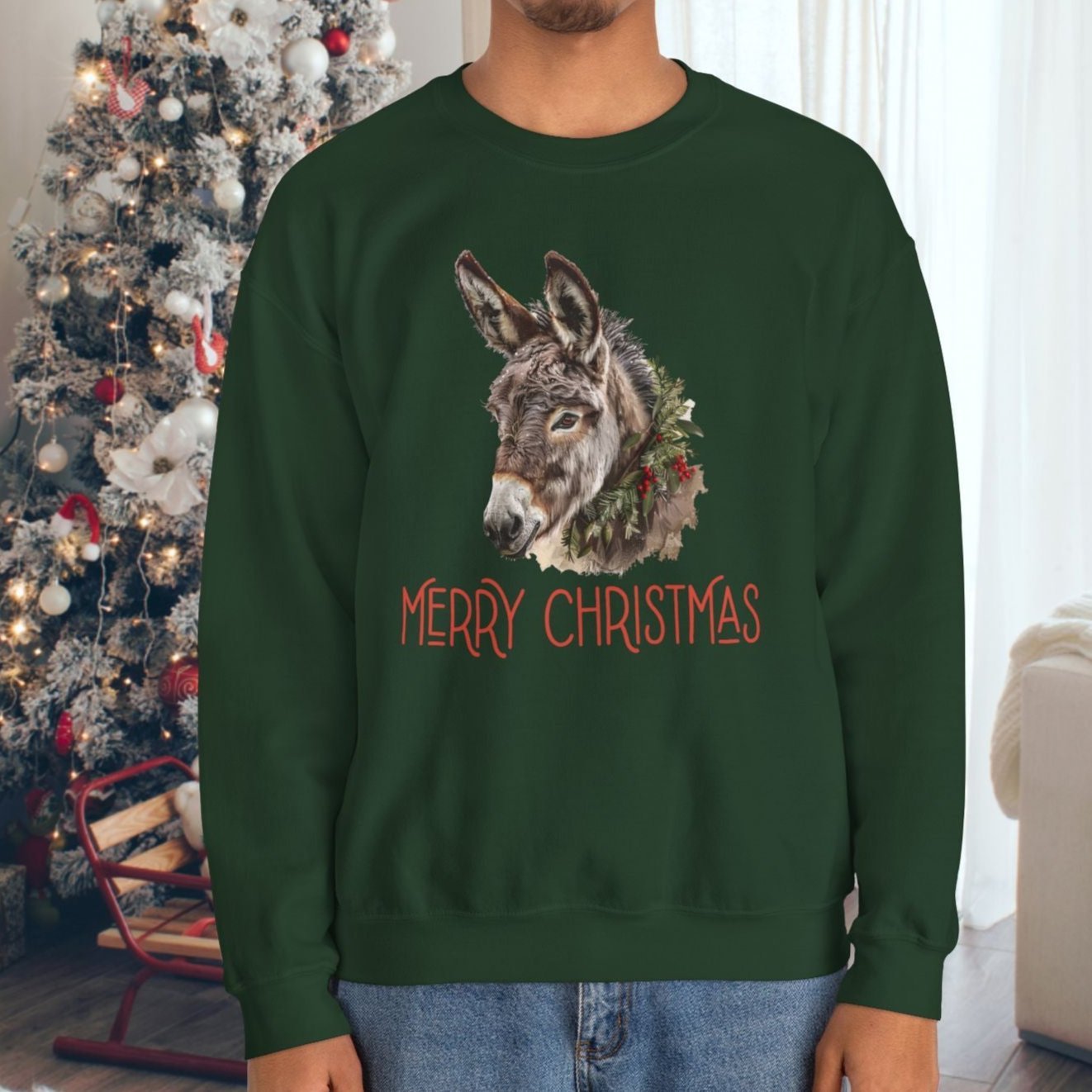 Donkey Christmas Sweatshirt Shirt, Donkey Mule Shirt, Pet Donkey Sweater - FlooredByArt