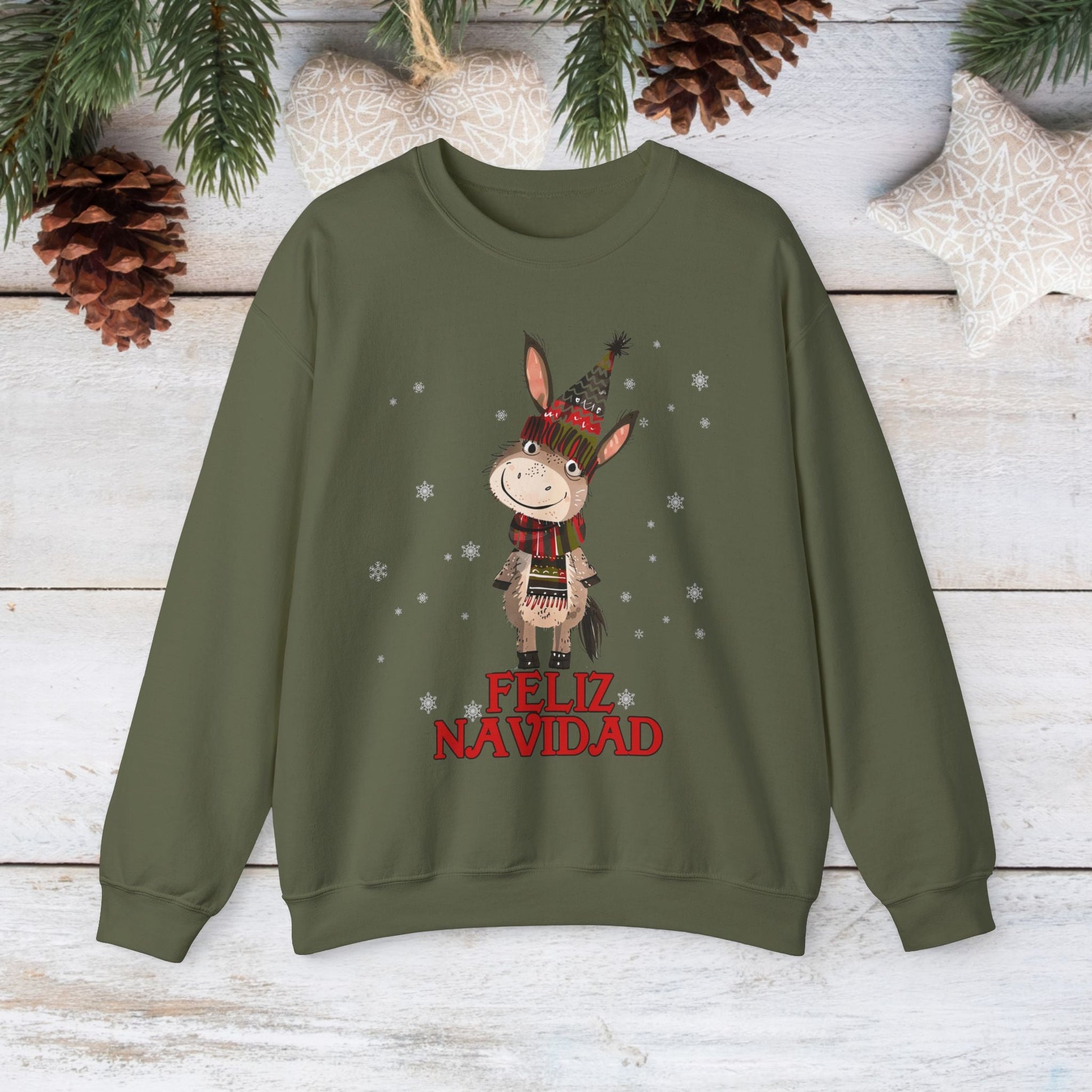 Donkey Christmas Sweatshirt Shirt, Feliz Navidad Donkey Shirt Gift, Cute Spanish Burro - FlooredByArt