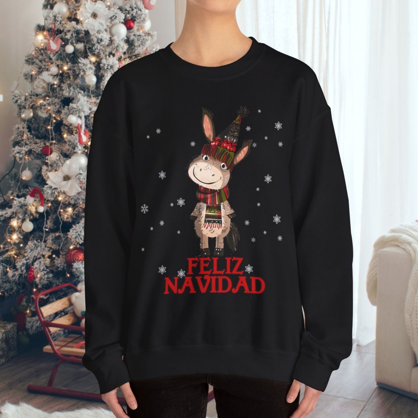 Donkey Christmas Sweatshirt Shirt, Feliz Navidad Donkey Shirt Gift, Cute Spanish Burro - FlooredByArt