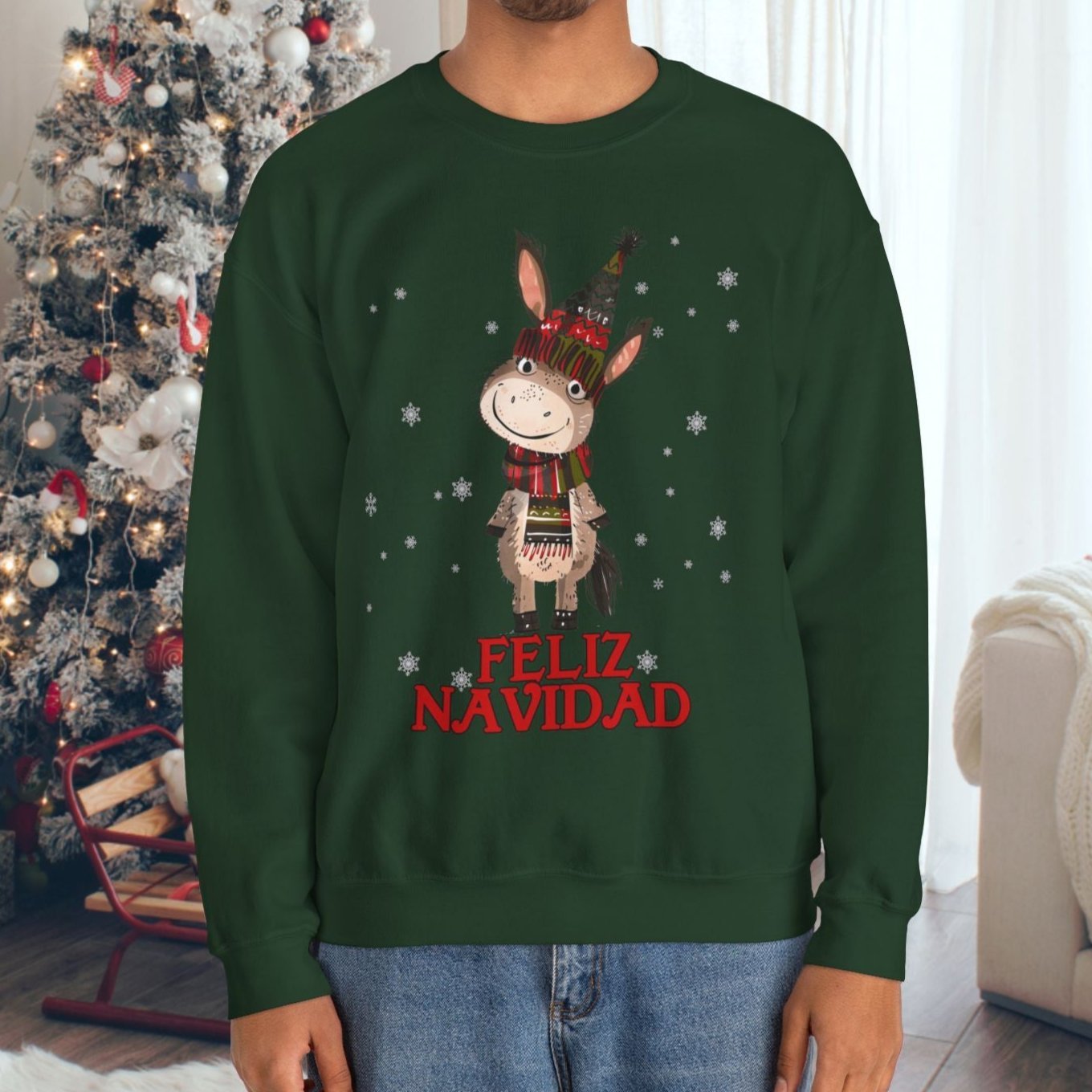 Donkey Christmas Sweatshirt Shirt, Feliz Navidad Donkey Shirt Gift, Cute Spanish Burro - FlooredByArt