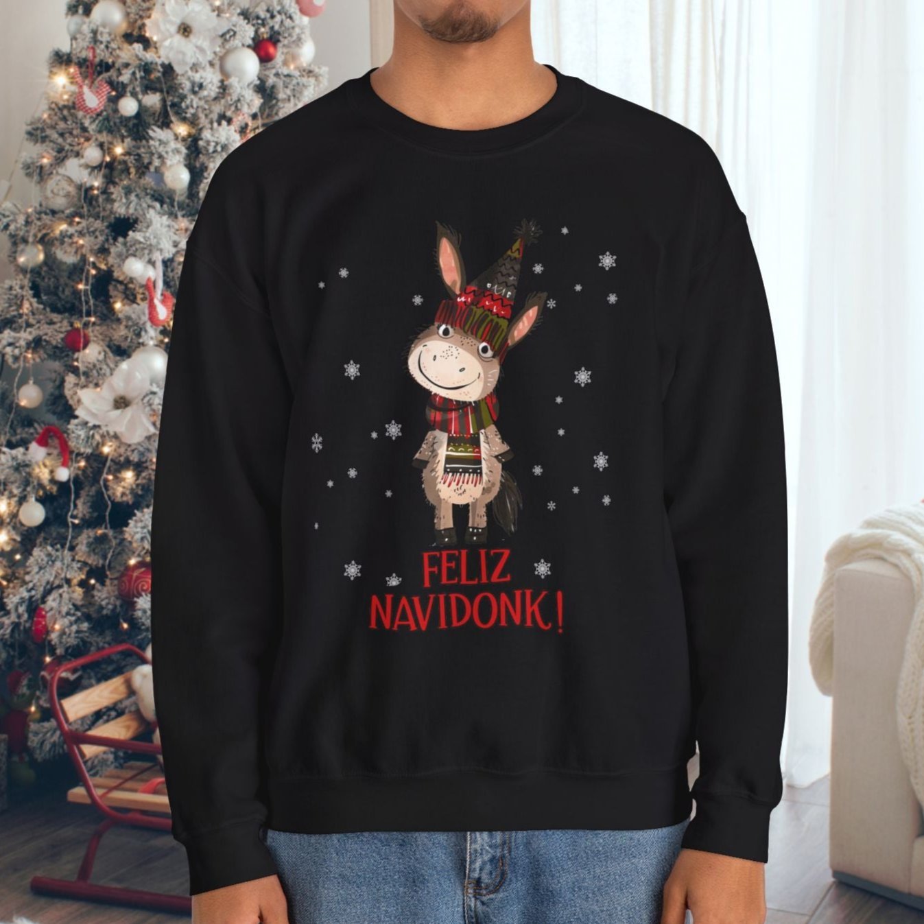 Donkey Christmas Sweatshirt Shirt, Feliz Navidonk Donkey Shirt Gift, Cute Spanish Burro - FlooredByArt