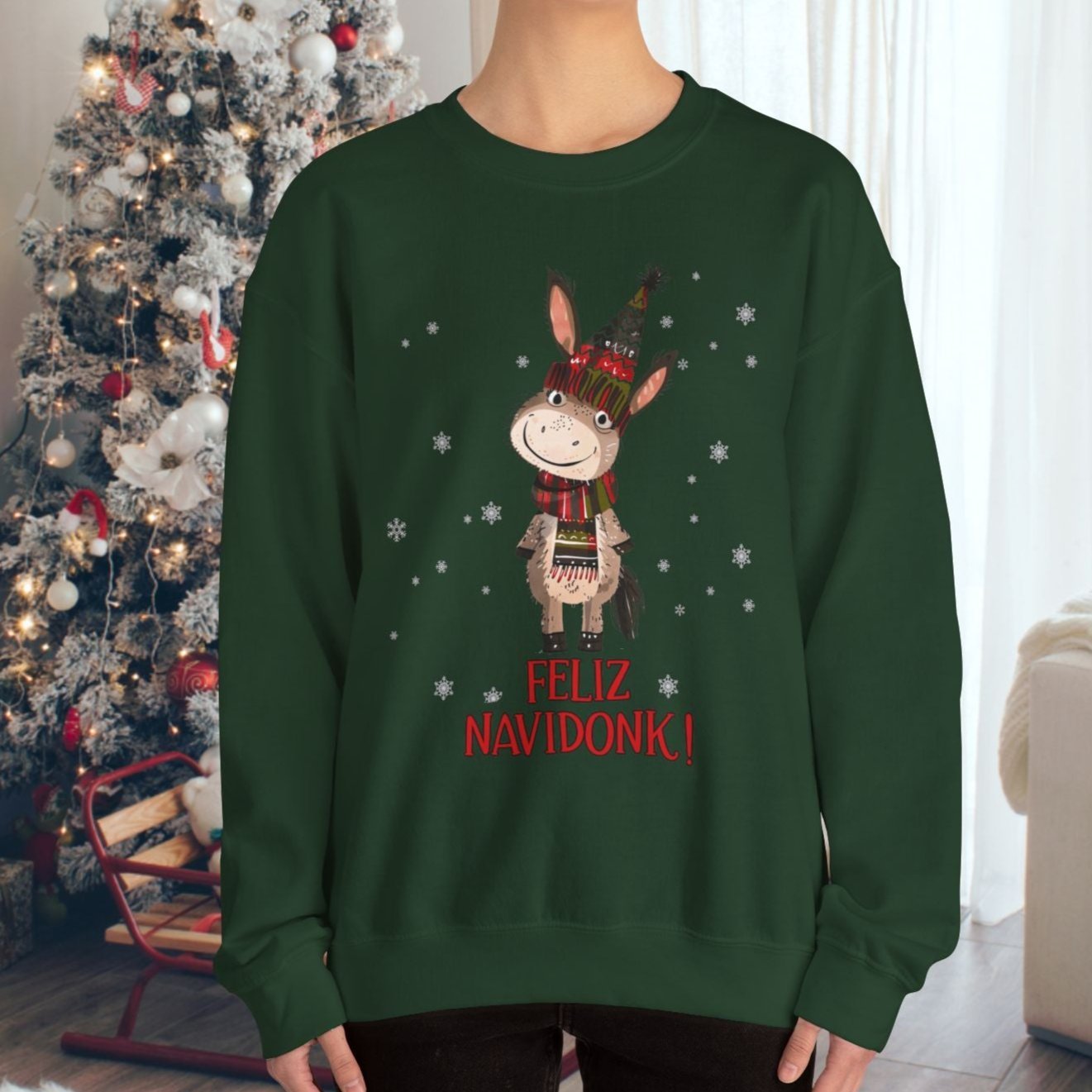 Donkey Christmas Sweatshirt Shirt, Feliz Navidonk Donkey Shirt Gift, Cute Spanish Burro - FlooredByArt