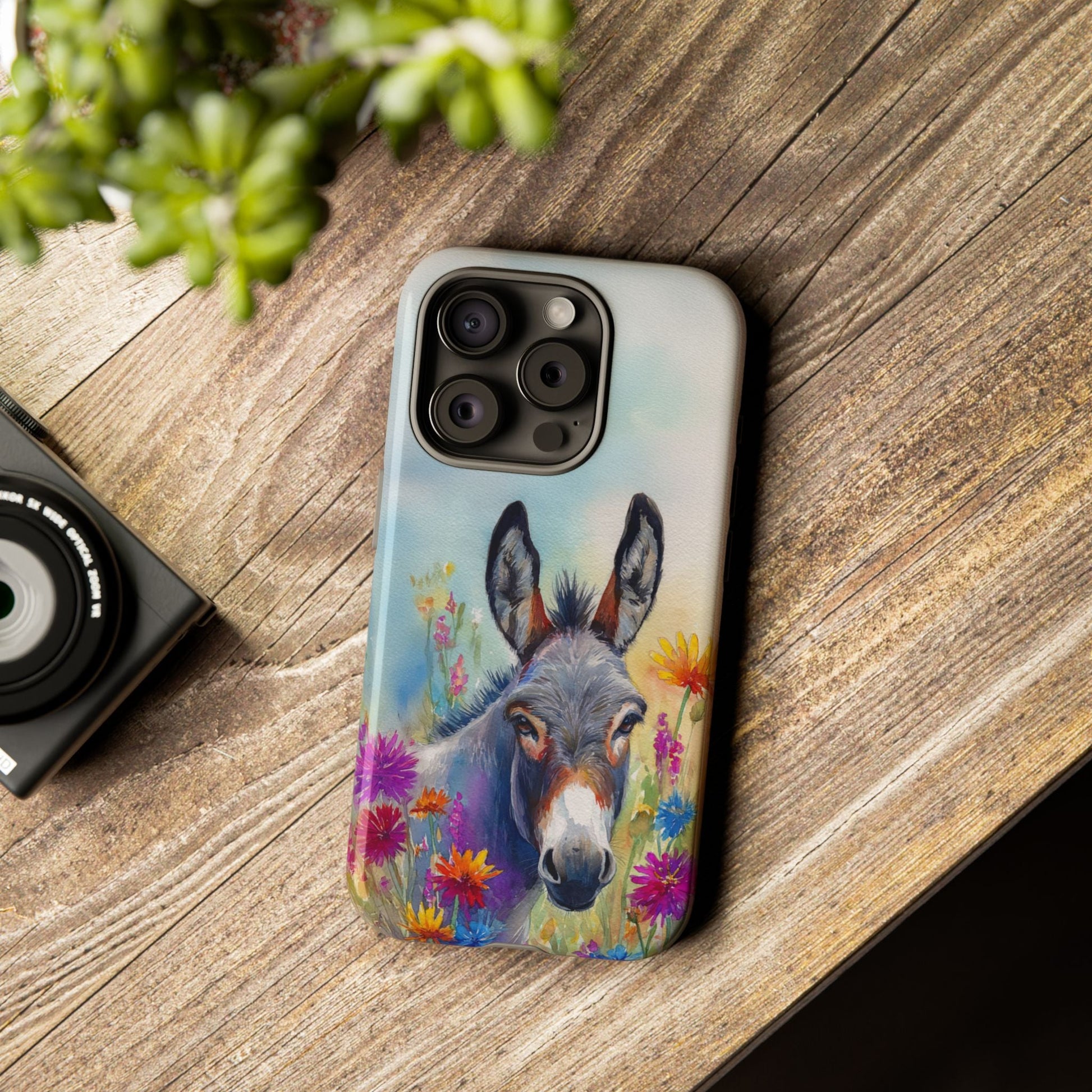 Donkey iPhone Case - Cute Floral Phone Cover, Two Layer Tough Phone Case - FlooredByArt