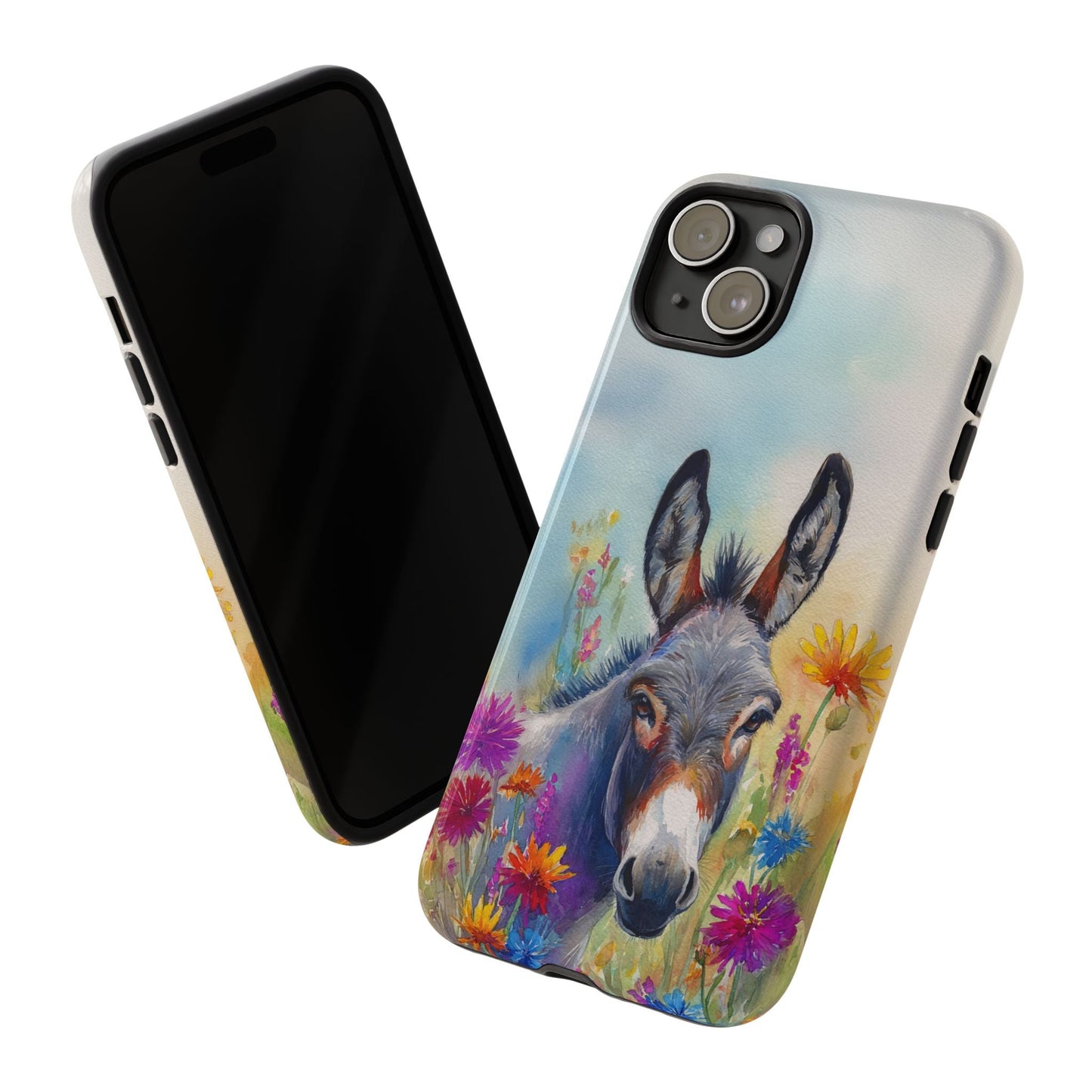 Donkey iPhone Case - Cute Floral Phone Cover, Two Layer Tough Phone Case - FlooredByArt