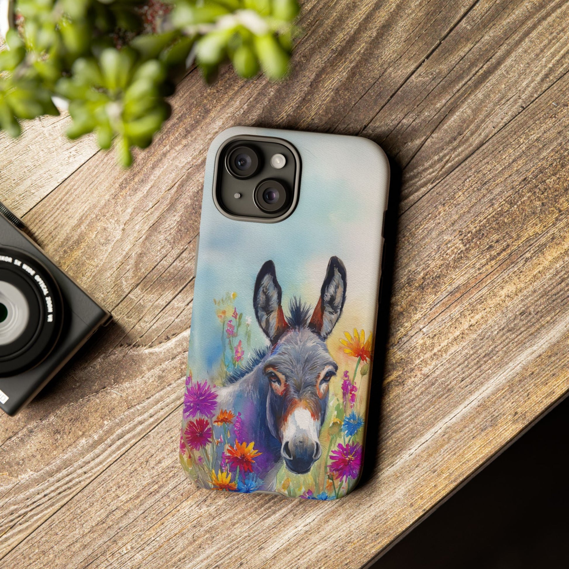 Donkey iPhone Case - Cute Floral Phone Cover, Two Layer Tough Phone Case - FlooredByArt