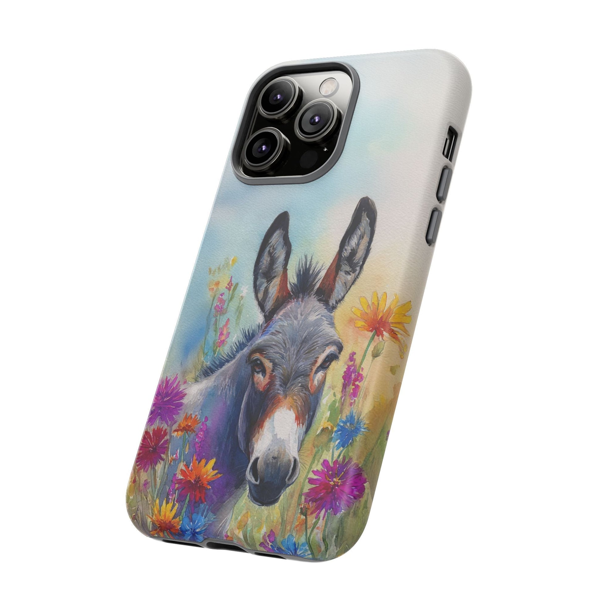 Donkey iPhone Case - Cute Floral Phone Cover, Two Layer Tough Phone Case - FlooredByArt