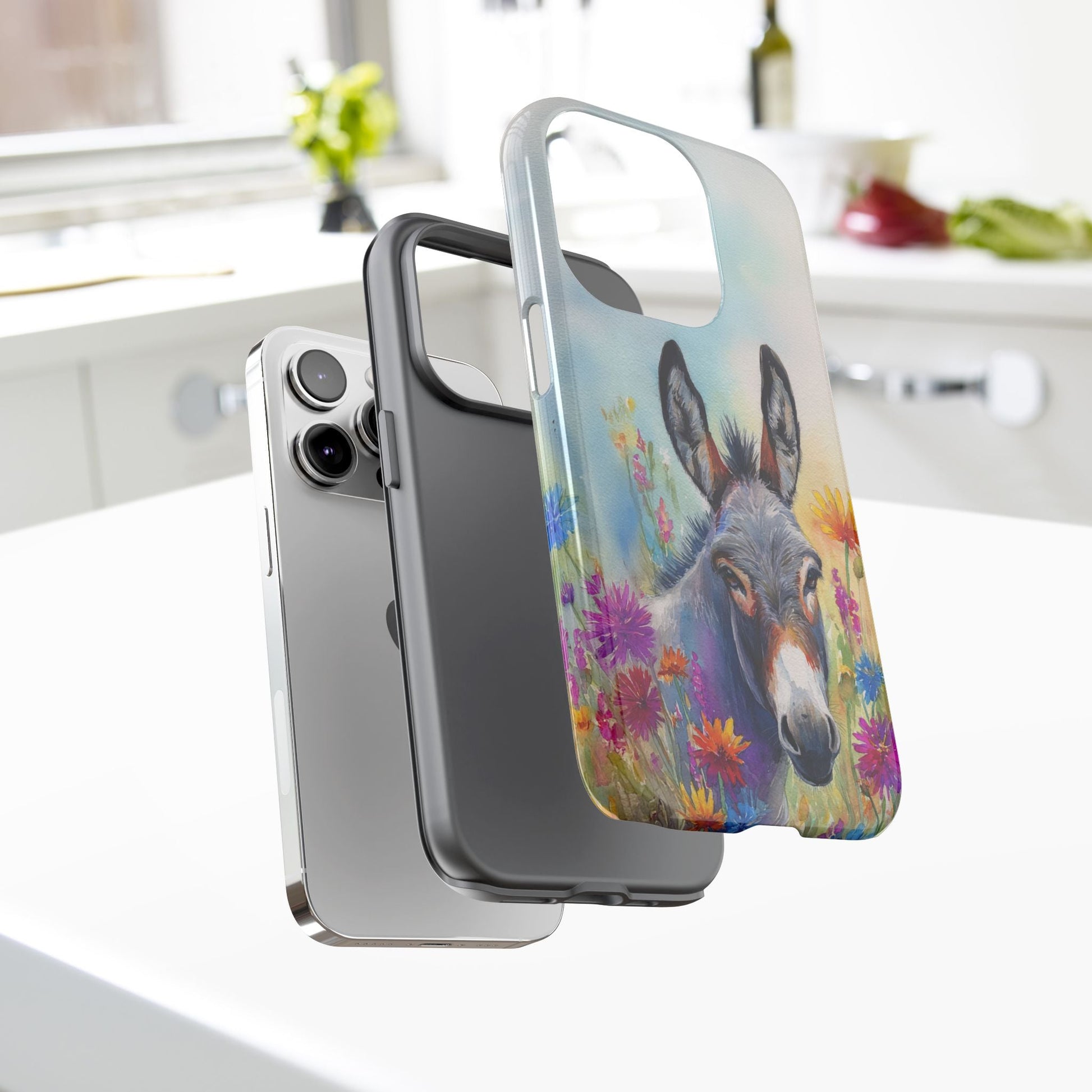 Donkey iPhone Case - Cute Floral Phone Cover, Two Layer Tough Phone Case - FlooredByArt