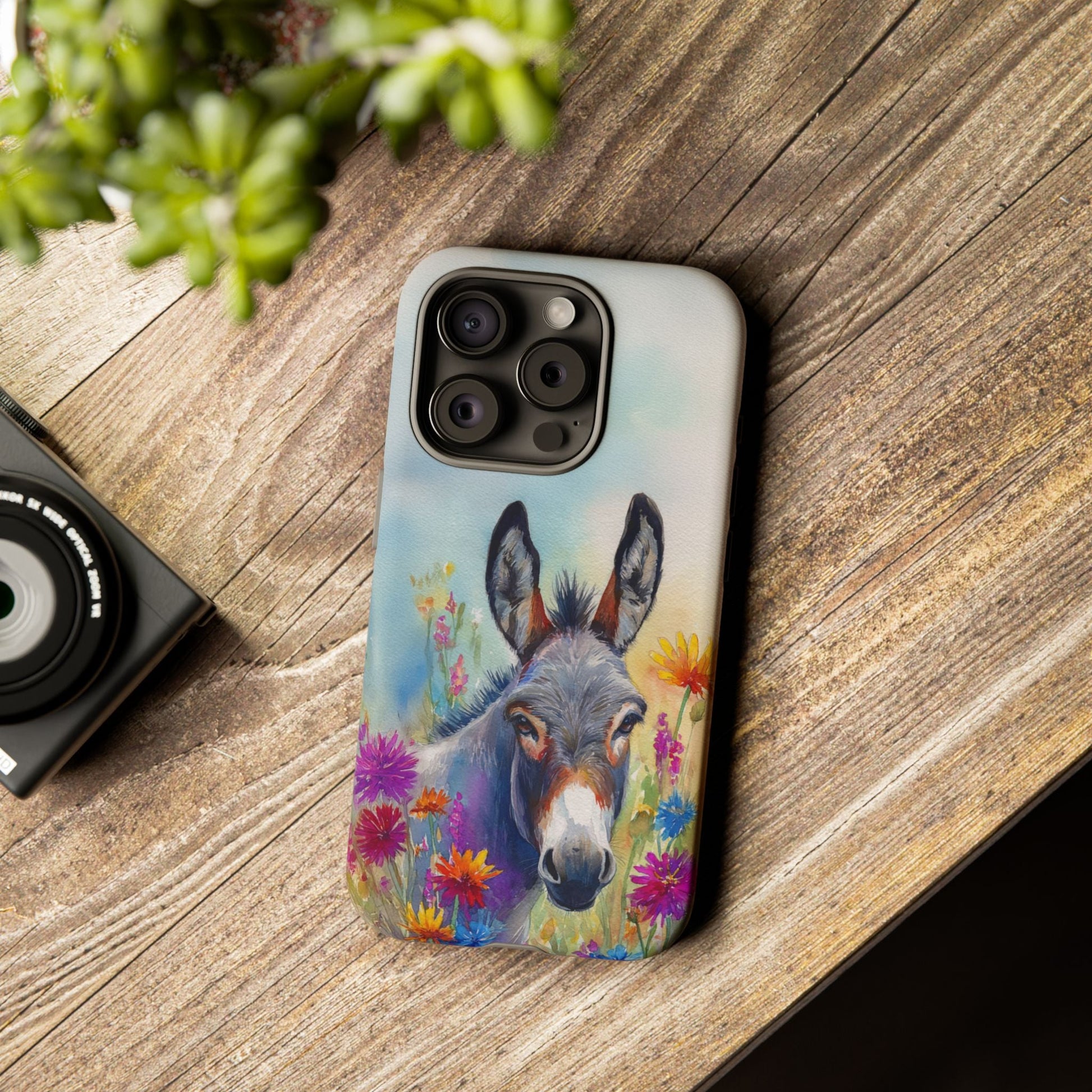 Donkey iPhone Case - Cute Floral Phone Cover, Two Layer Tough Phone Case - FlooredByArt