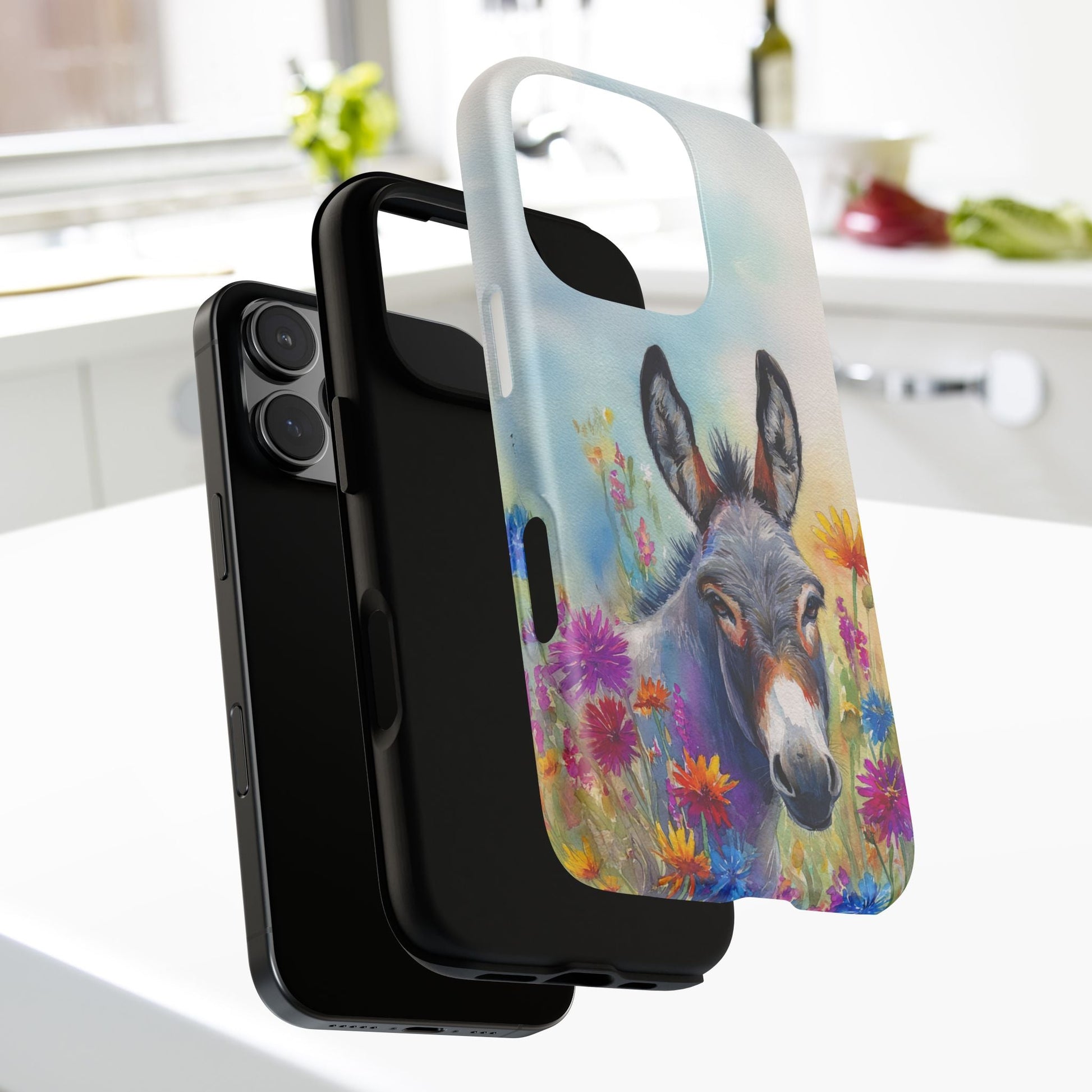 Donkey iPhone Case - Cute Floral Phone Cover, Two Layer Tough Phone Case - FlooredByArt