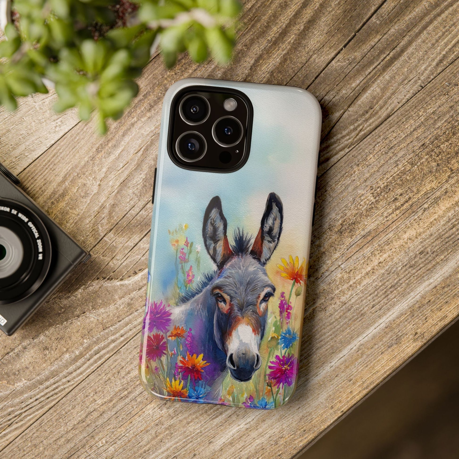Donkey iPhone Case - Cute Floral Phone Cover, Two Layer Tough Phone Case - FlooredByArt