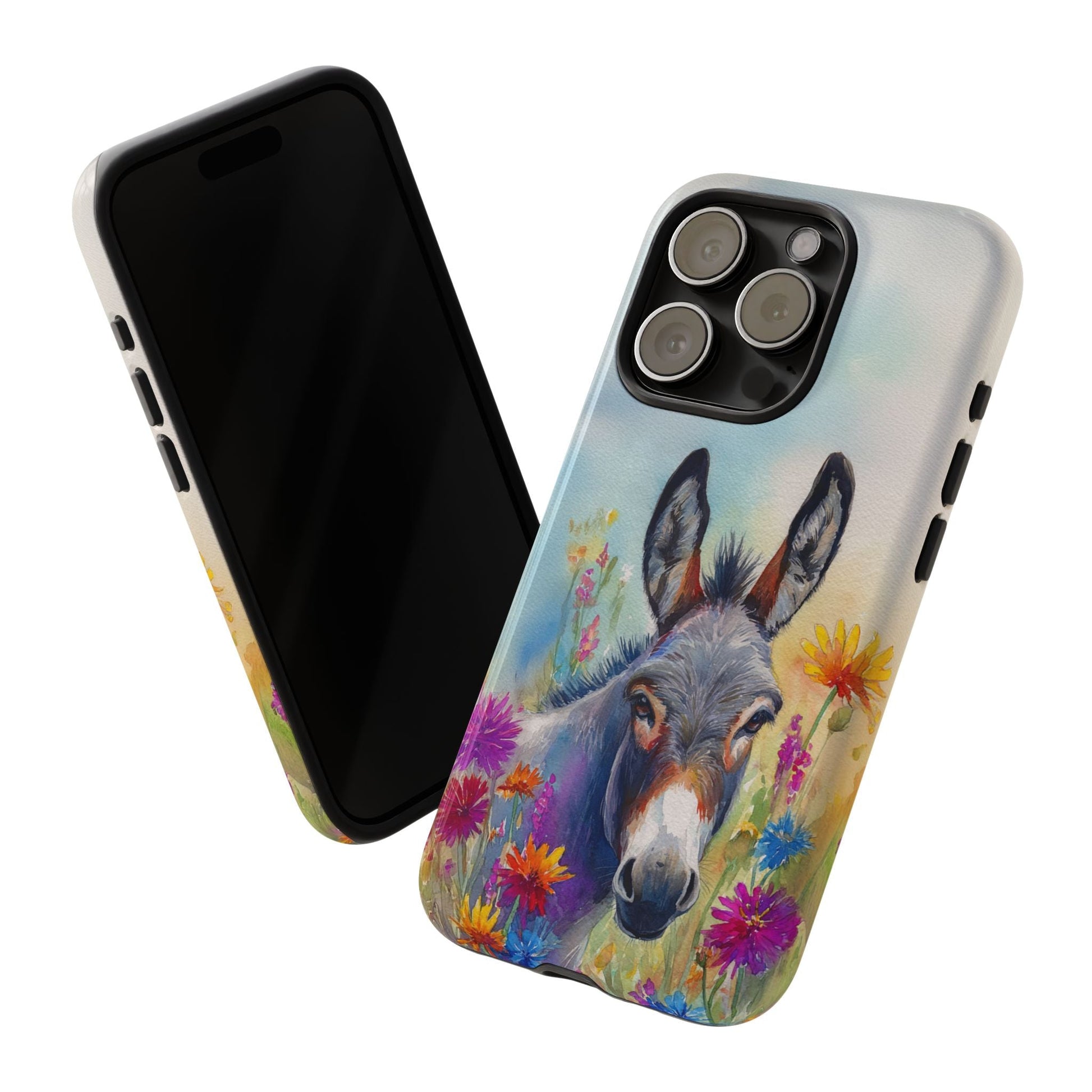 Donkey iPhone Case - Cute Floral Phone Cover, Two Layer Tough Phone Case - FlooredByArt