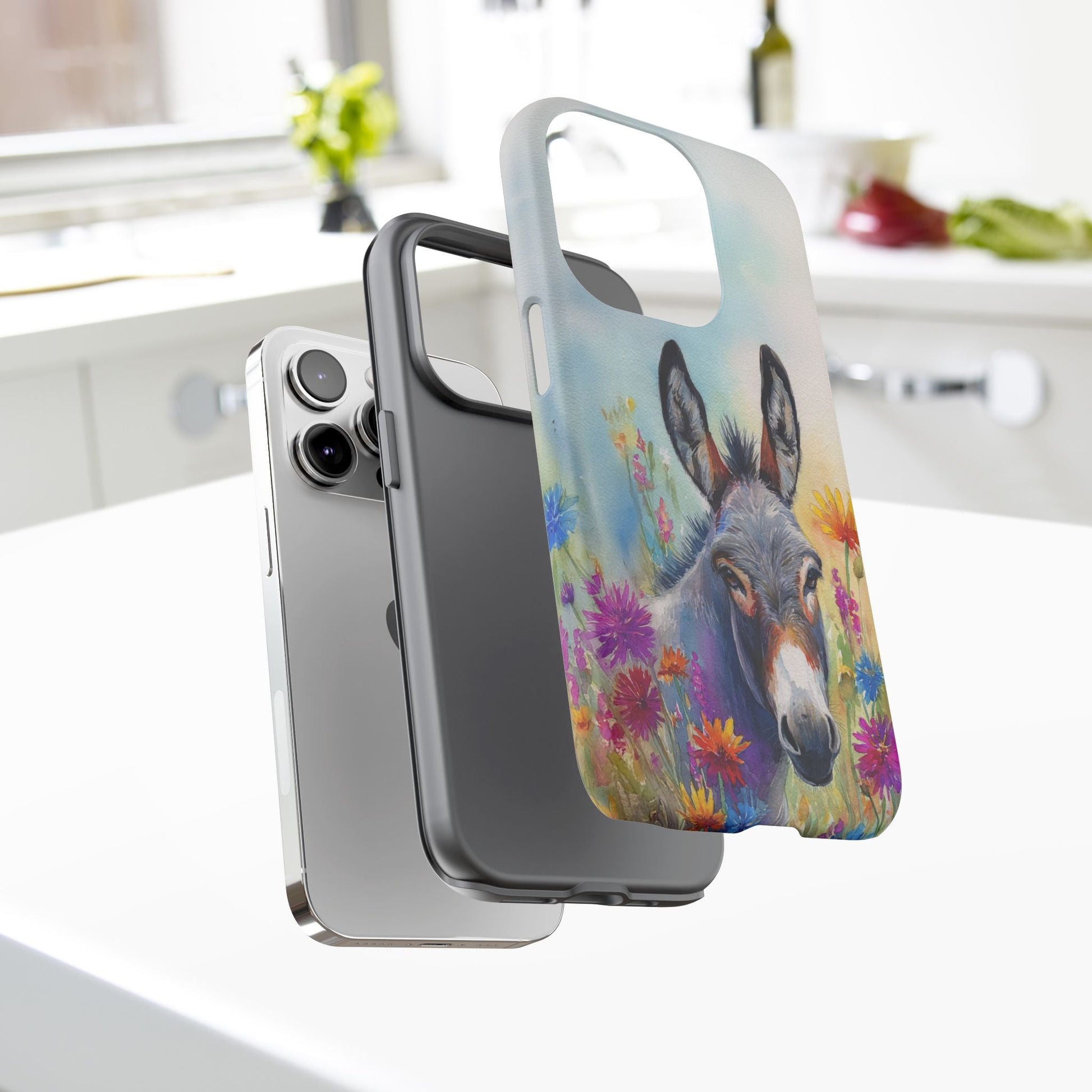 Donkey iPhone Case - Cute Floral Phone Cover, Two Layer Tough Phone Case - FlooredByArt