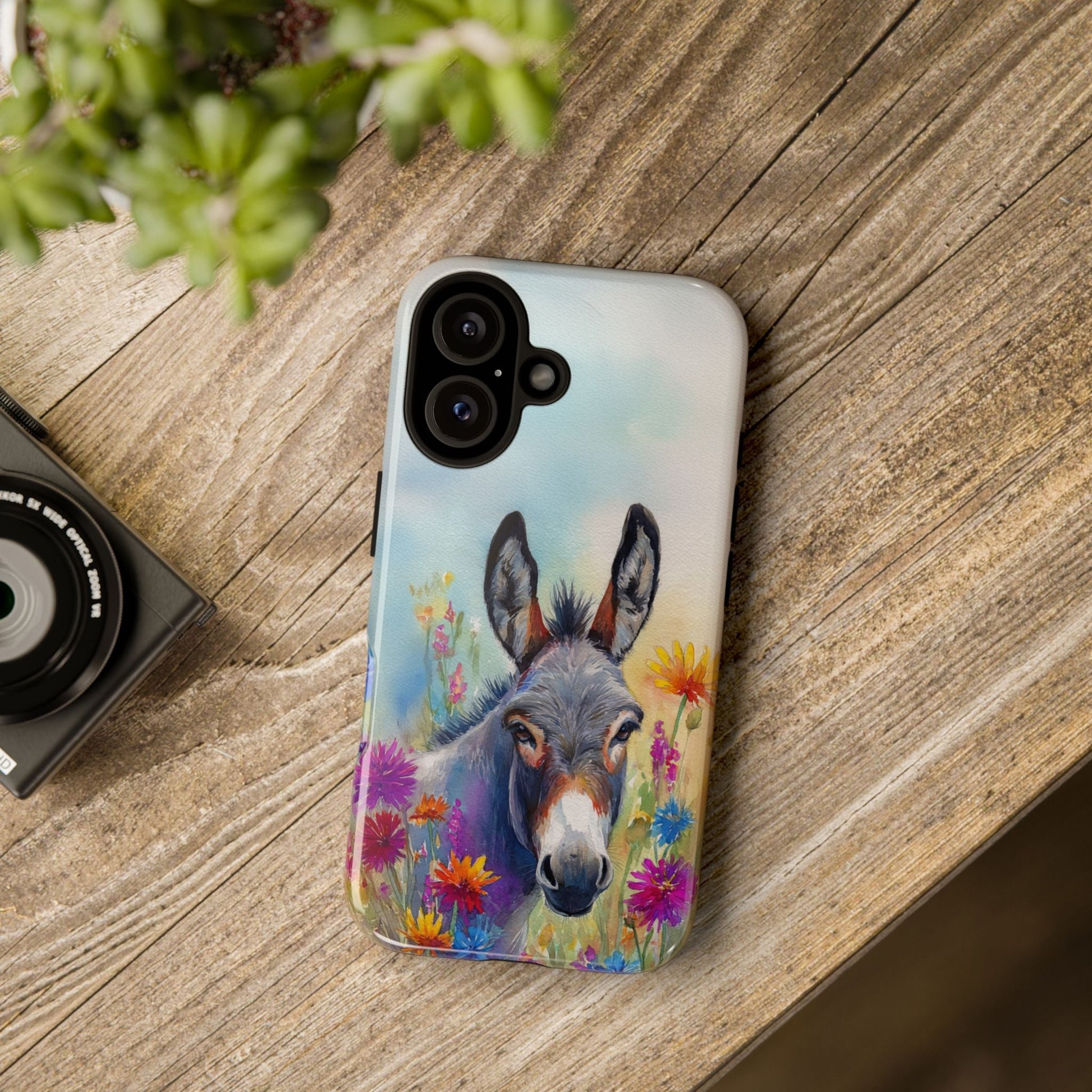 Donkey iPhone Case - Cute Floral Phone Cover, Two Layer Tough Phone Case - FlooredByArt