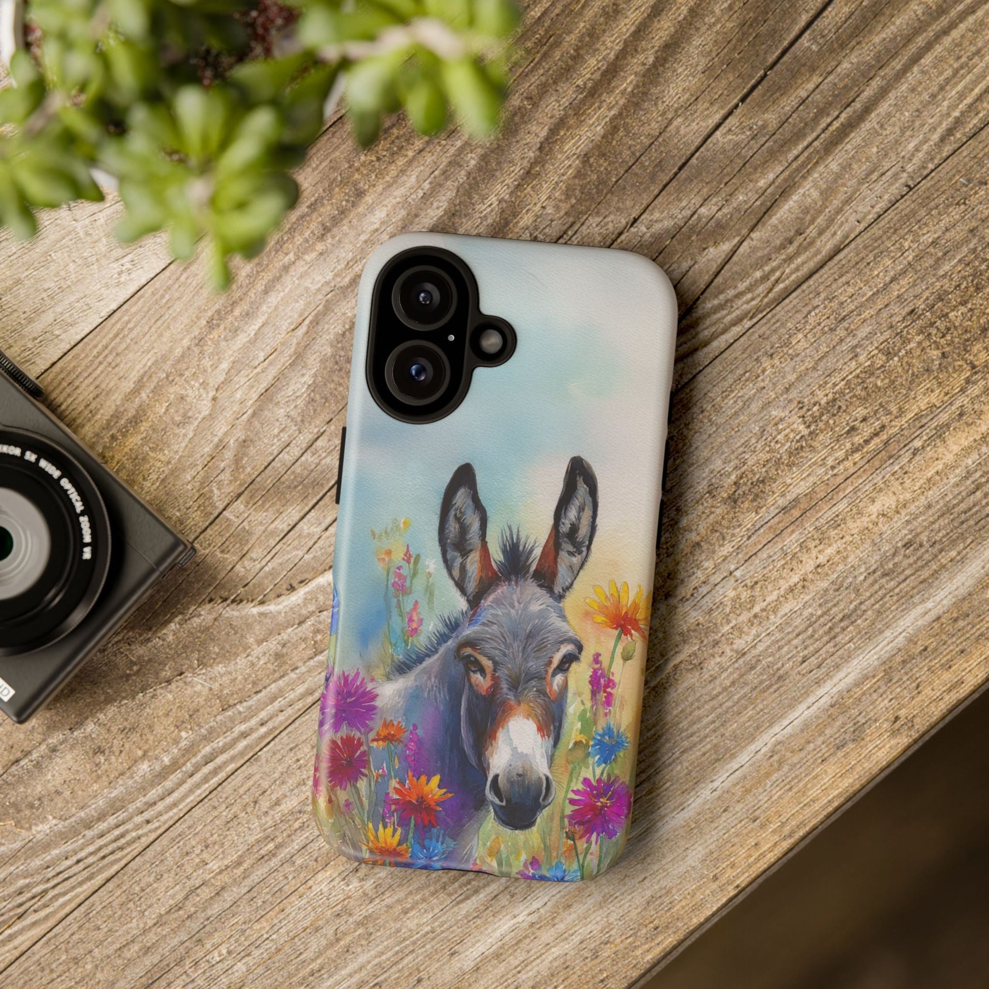 Donkey iPhone Case - Cute Floral Phone Cover, Two Layer Tough Phone Case - FlooredByArt