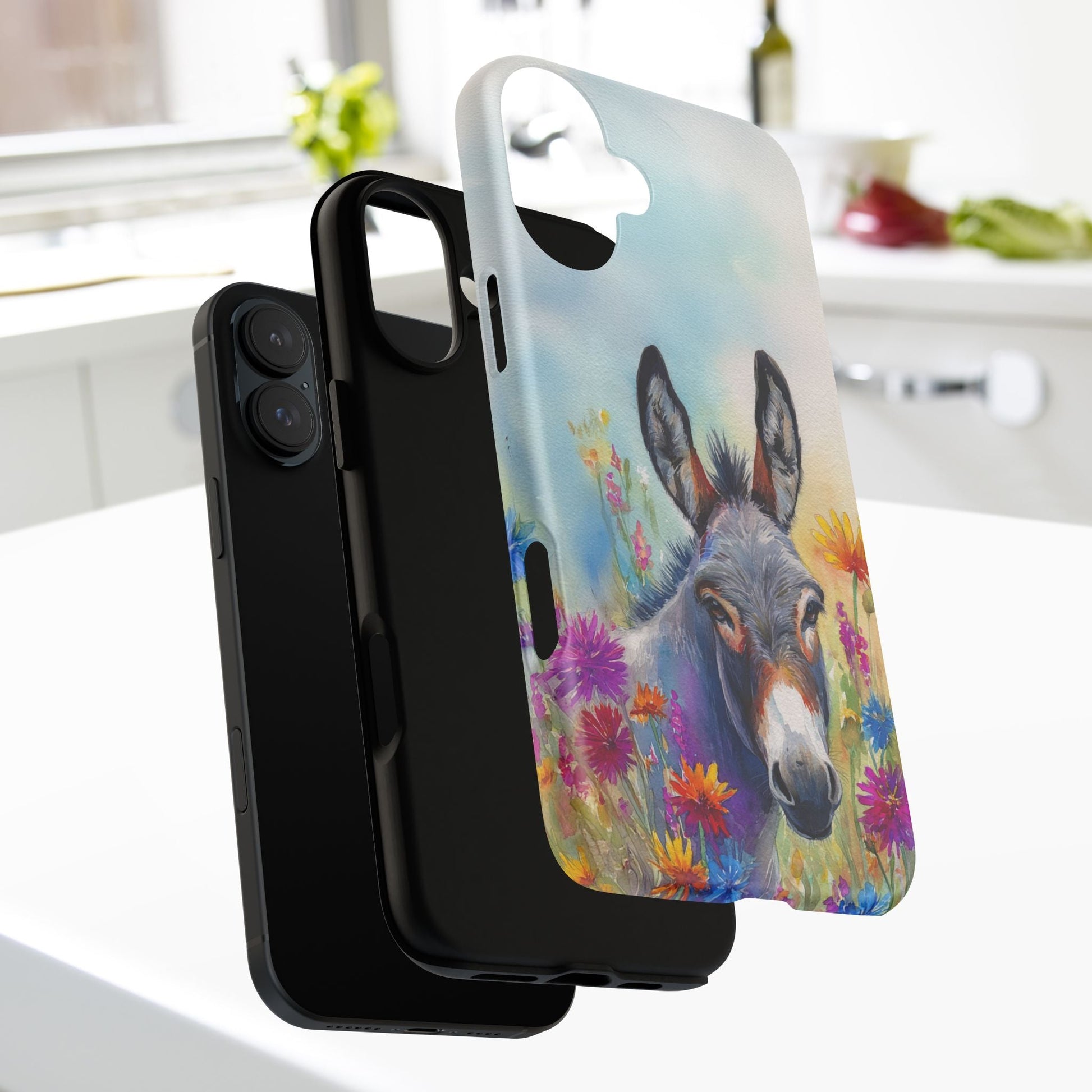 Donkey iPhone Case - Cute Floral Phone Cover, Two Layer Tough Phone Case - FlooredByArt