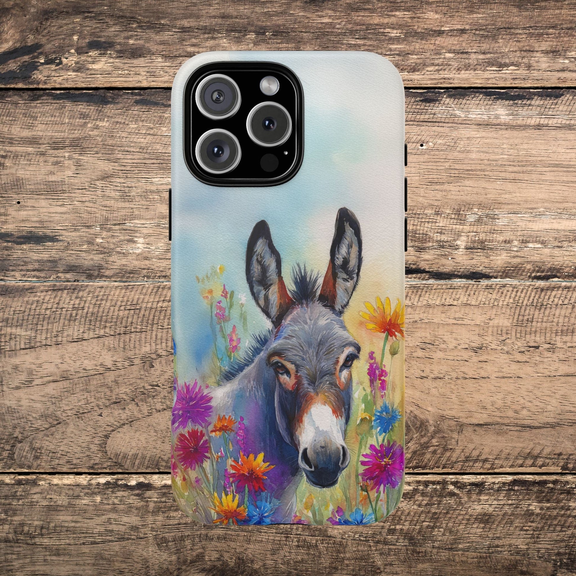 Donkey iPhone Case - Cute Floral Phone Cover, Two Layer Tough Phone Case - FlooredByArt