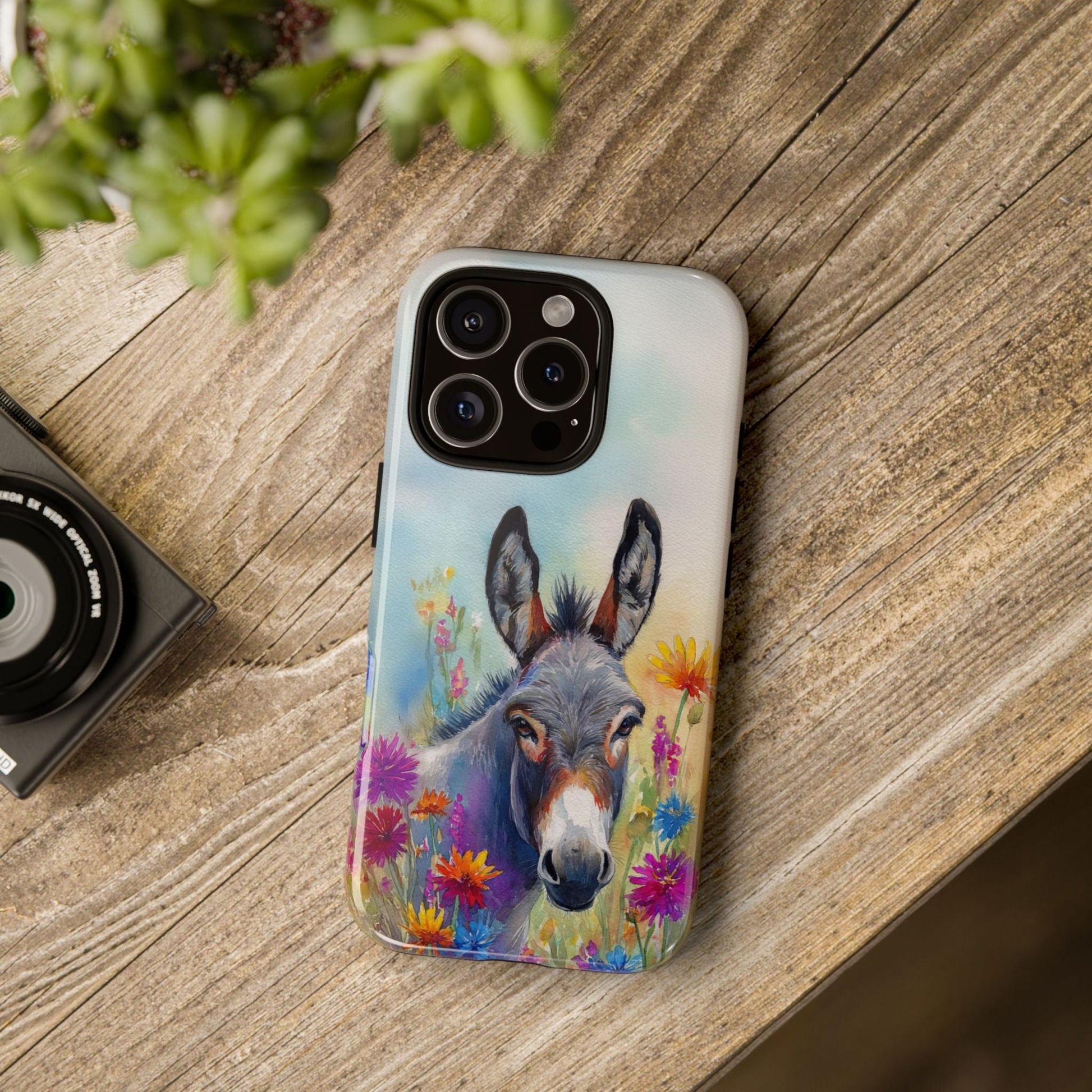 Donkey iPhone Case - Cute Floral Phone Cover, Two Layer Tough Phone Case - FlooredByArt