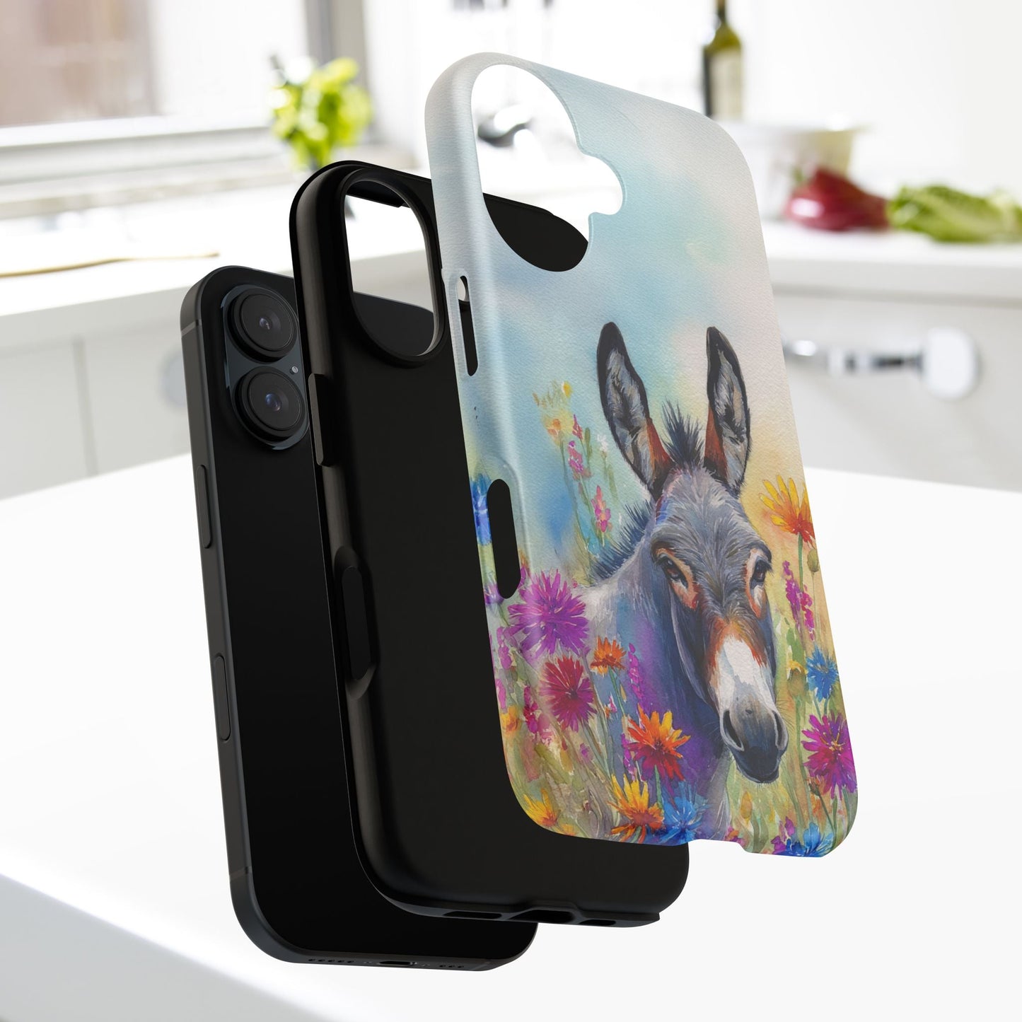 Donkey iPhone Case - Cute Floral Phone Cover, Two Layer Tough Phone Case - FlooredByArt