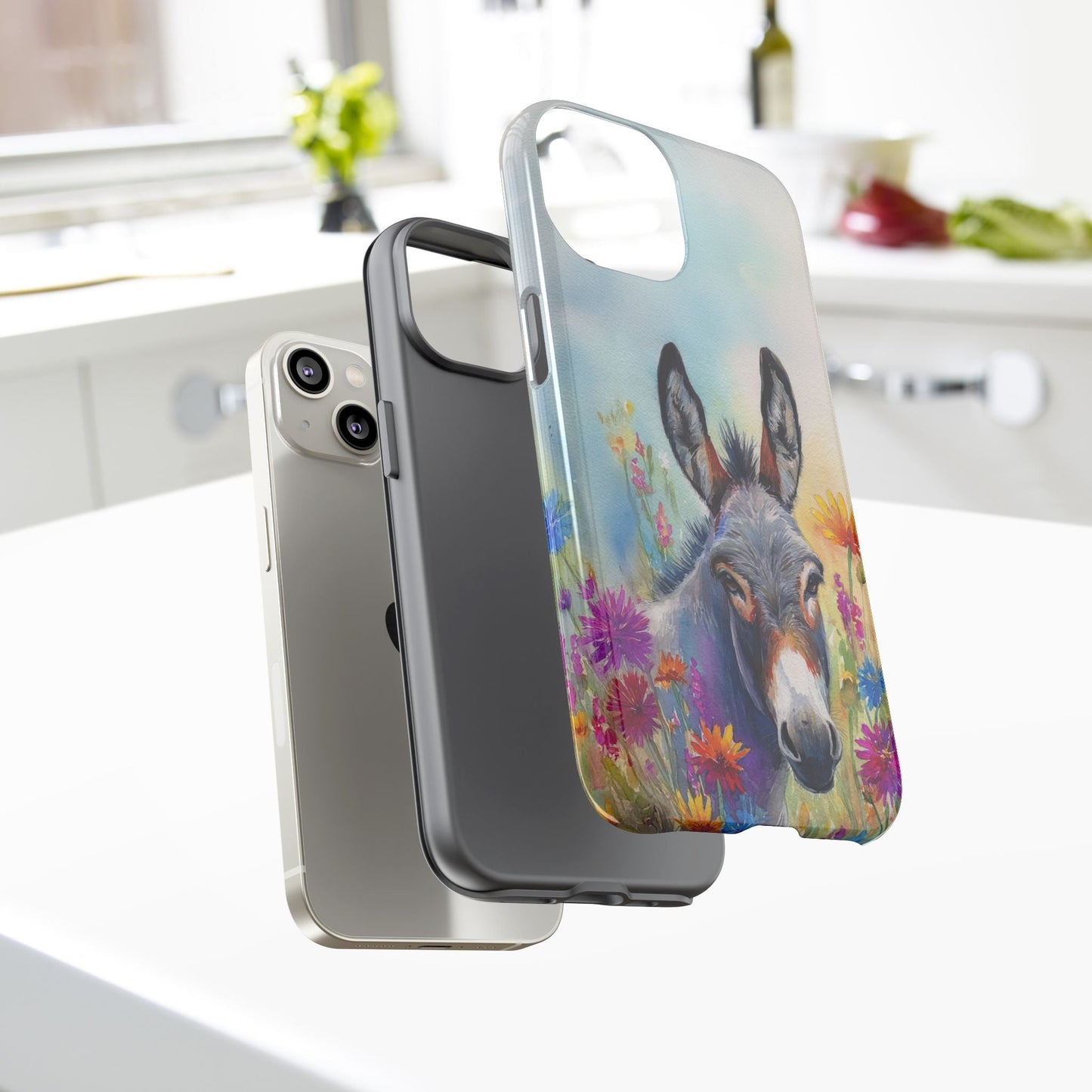 Donkey iPhone Case - Cute Floral Phone Cover, Two Layer Tough Phone Case - FlooredByArt
