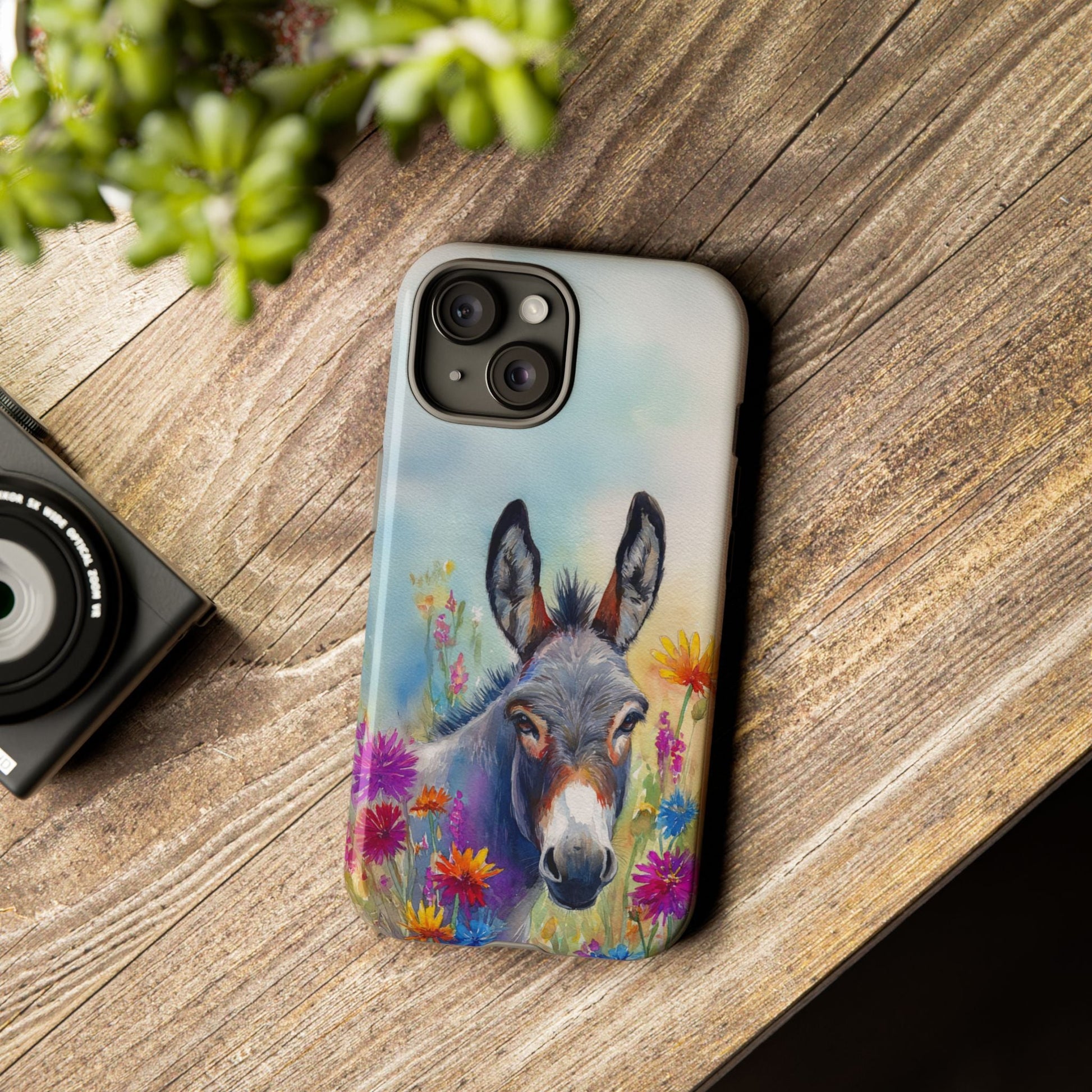 Donkey iPhone Case - Cute Floral Phone Cover, Two Layer Tough Phone Case - FlooredByArt