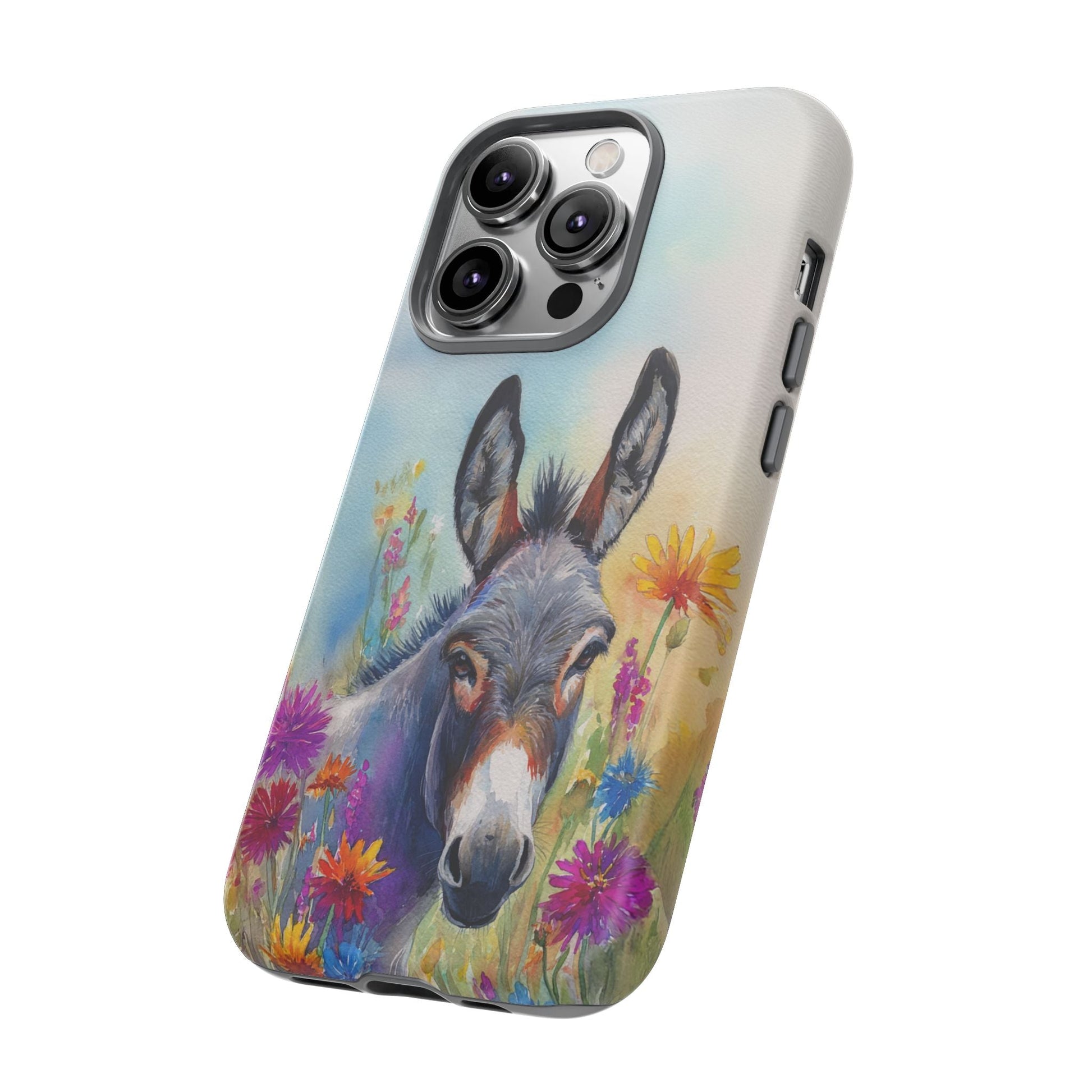 Donkey iPhone Case - Cute Floral Phone Cover, Two Layer Tough Phone Case - FlooredByArt