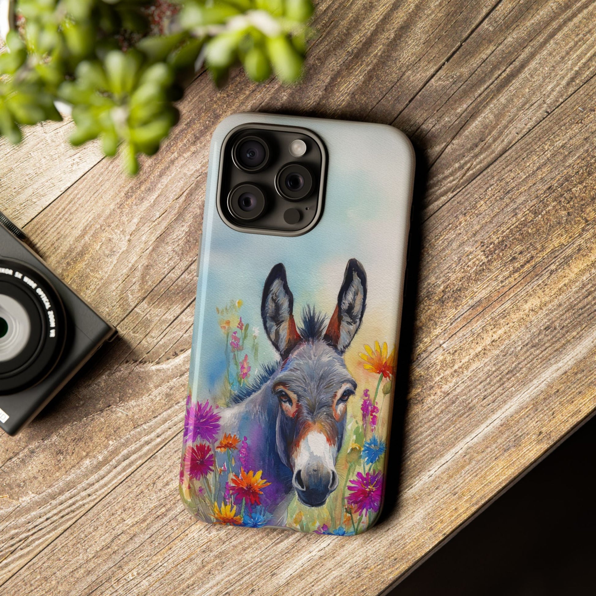 Donkey iPhone Case - Cute Floral Phone Cover, Two Layer Tough Phone Case - FlooredByArt