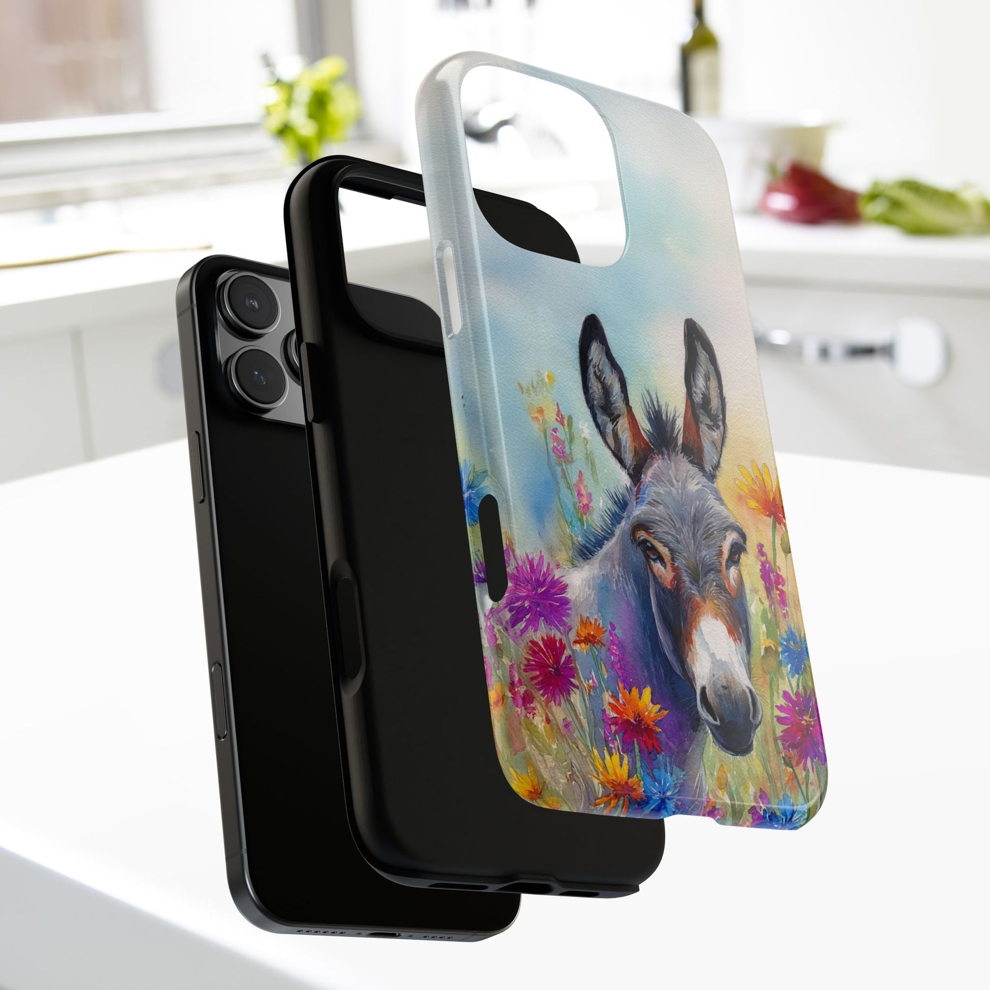 Donkey iPhone Case - Cute Floral Phone Cover, Two Layer Tough Phone Case - FlooredByArt