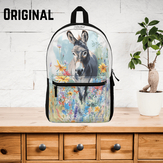 Donkey & Wildflowers Backpack - Personalized Fall School Bag, Cute Animal Art - FlooredByArt