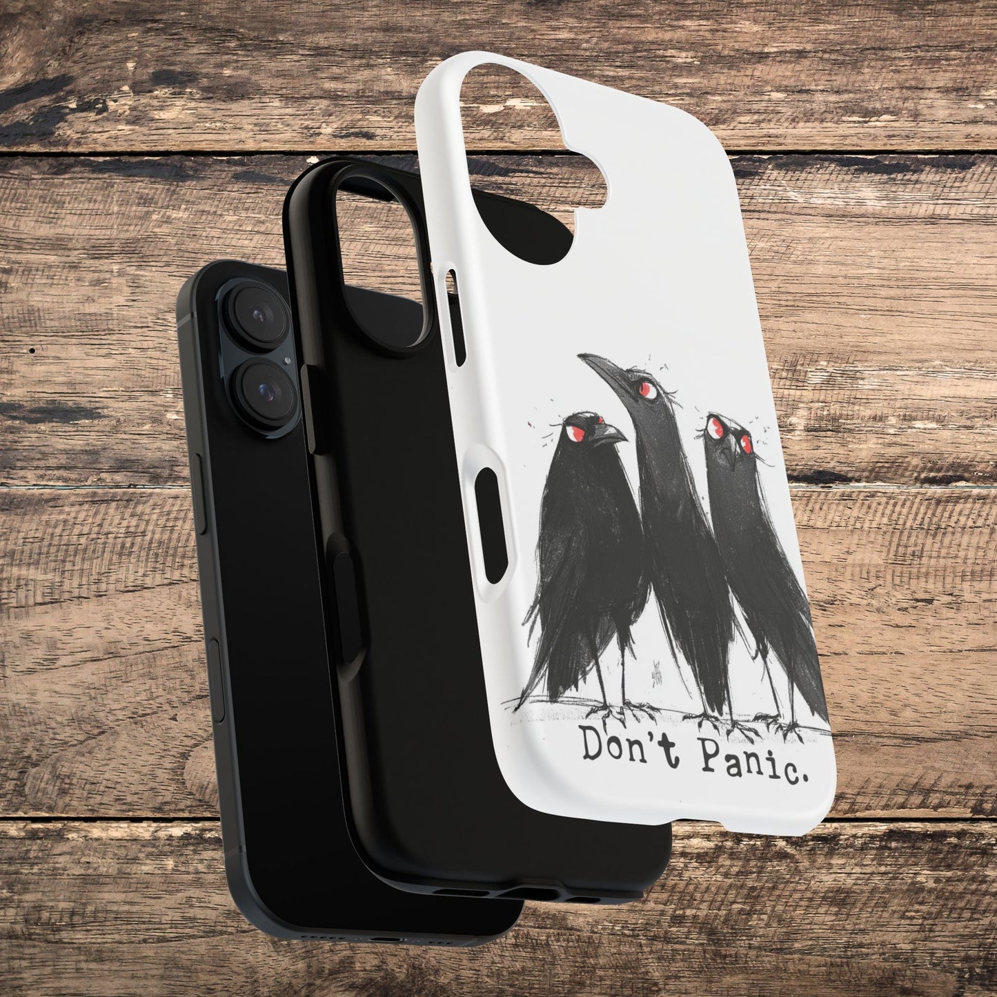 Don’t Panic Crow Phone Case – Gothic Bird Art iPhone Cover, Murder of Crows - FlooredByArt