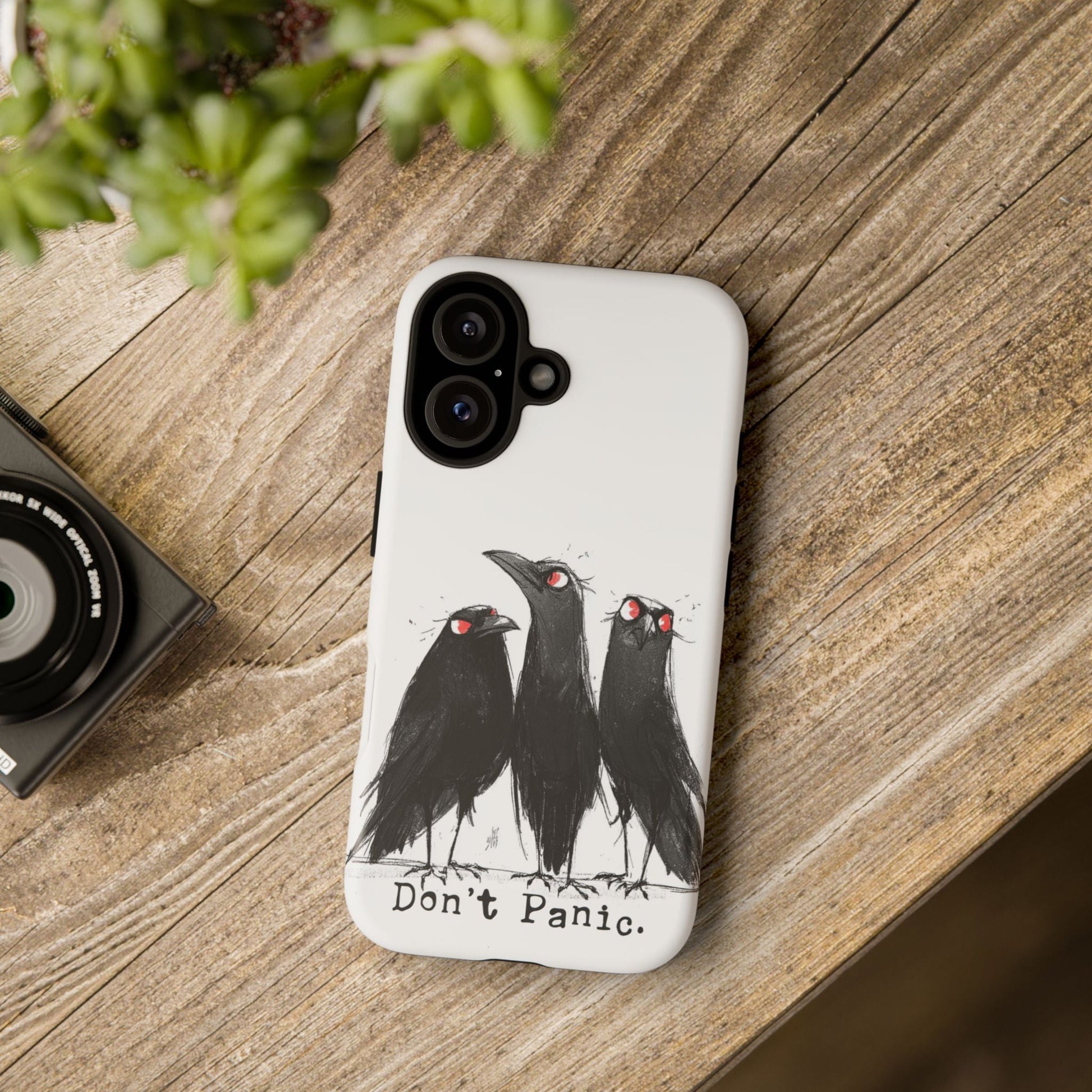 Don’t Panic Crow Phone Case – Gothic Bird Art iPhone Cover, Murder of Crows - FlooredByArt