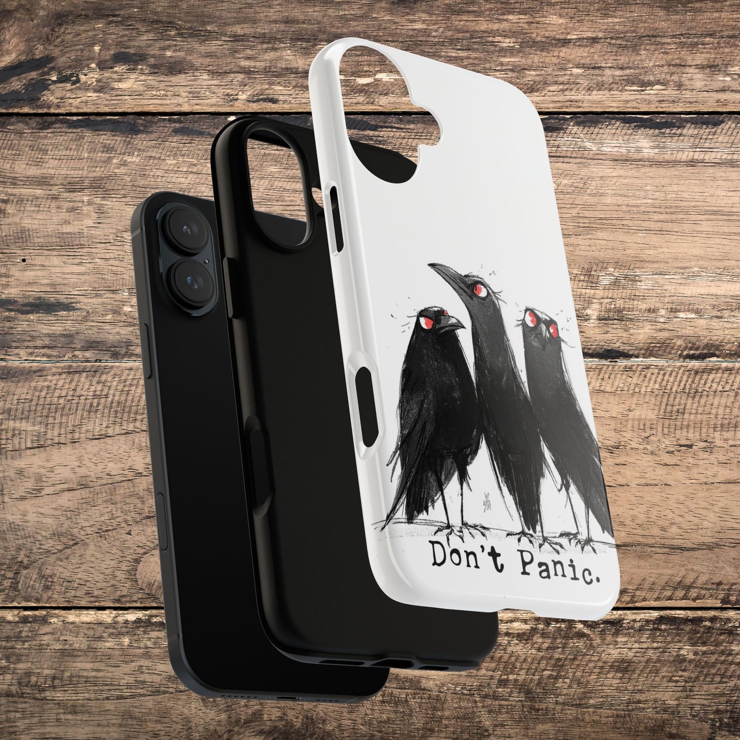 Don’t Panic Crow Phone Case – Gothic Bird Art iPhone Cover, Murder of Crows - FlooredByArt