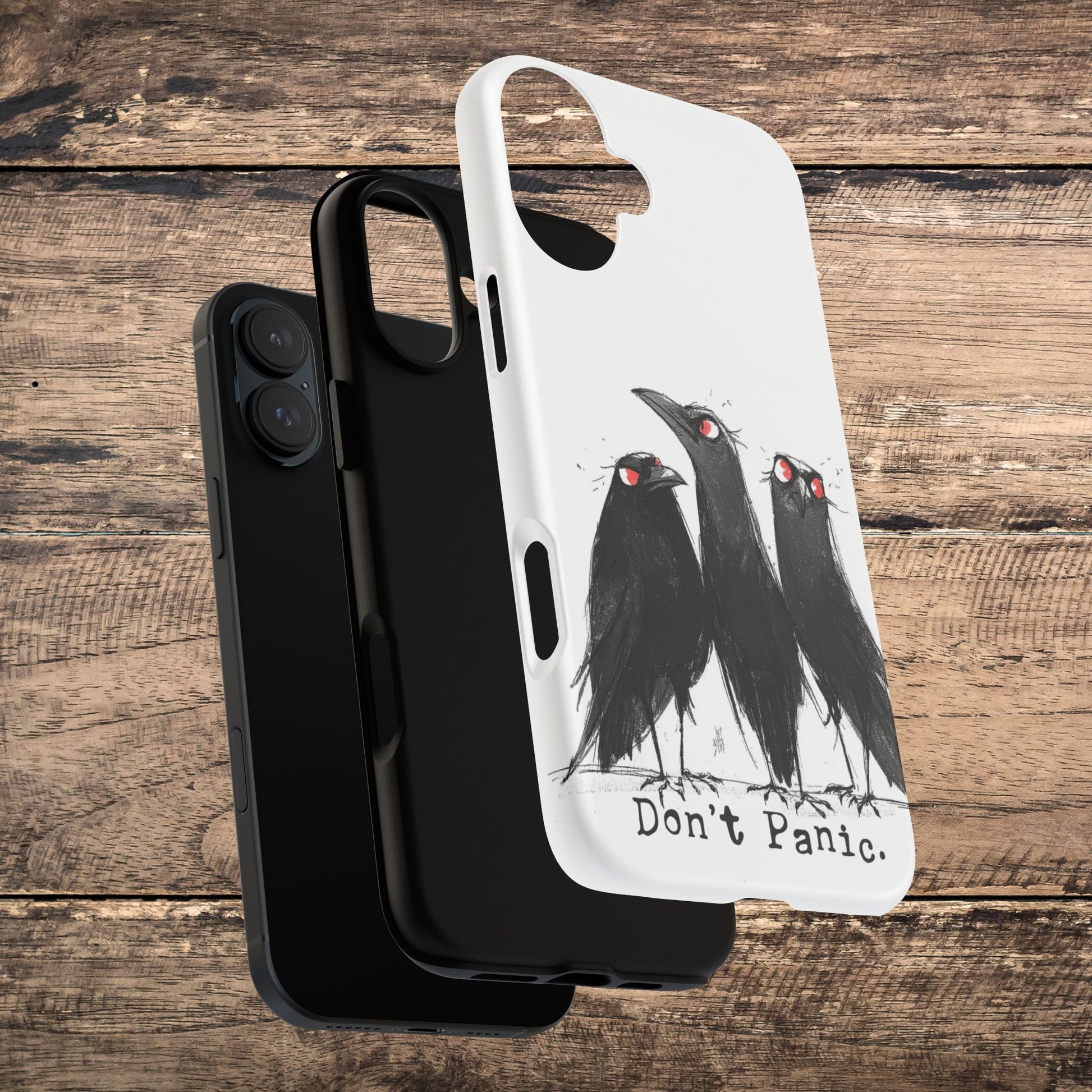 Don’t Panic Crow Phone Case – Gothic Bird Art iPhone Cover, Murder of Crows - FlooredByArt