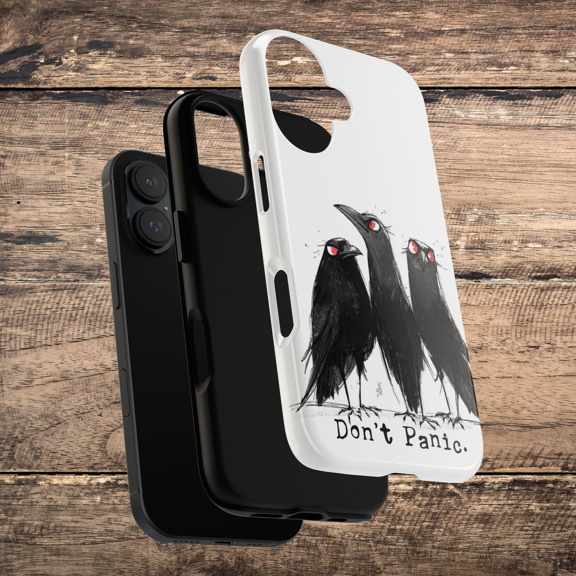 Don’t Panic Crow Phone Case – Gothic Bird Art iPhone Cover, Murder of Crows - FlooredByArt