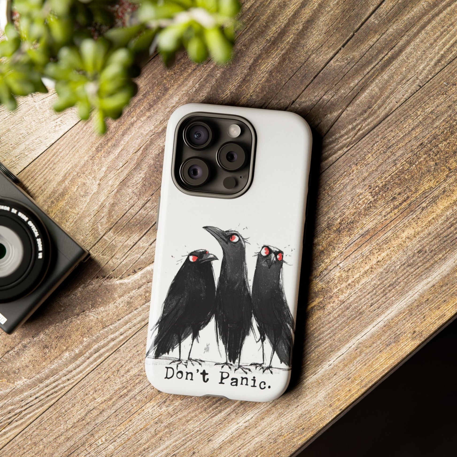 Don’t Panic Crow Phone Case – Gothic Bird Art iPhone Cover, Murder of Crows - FlooredByArt