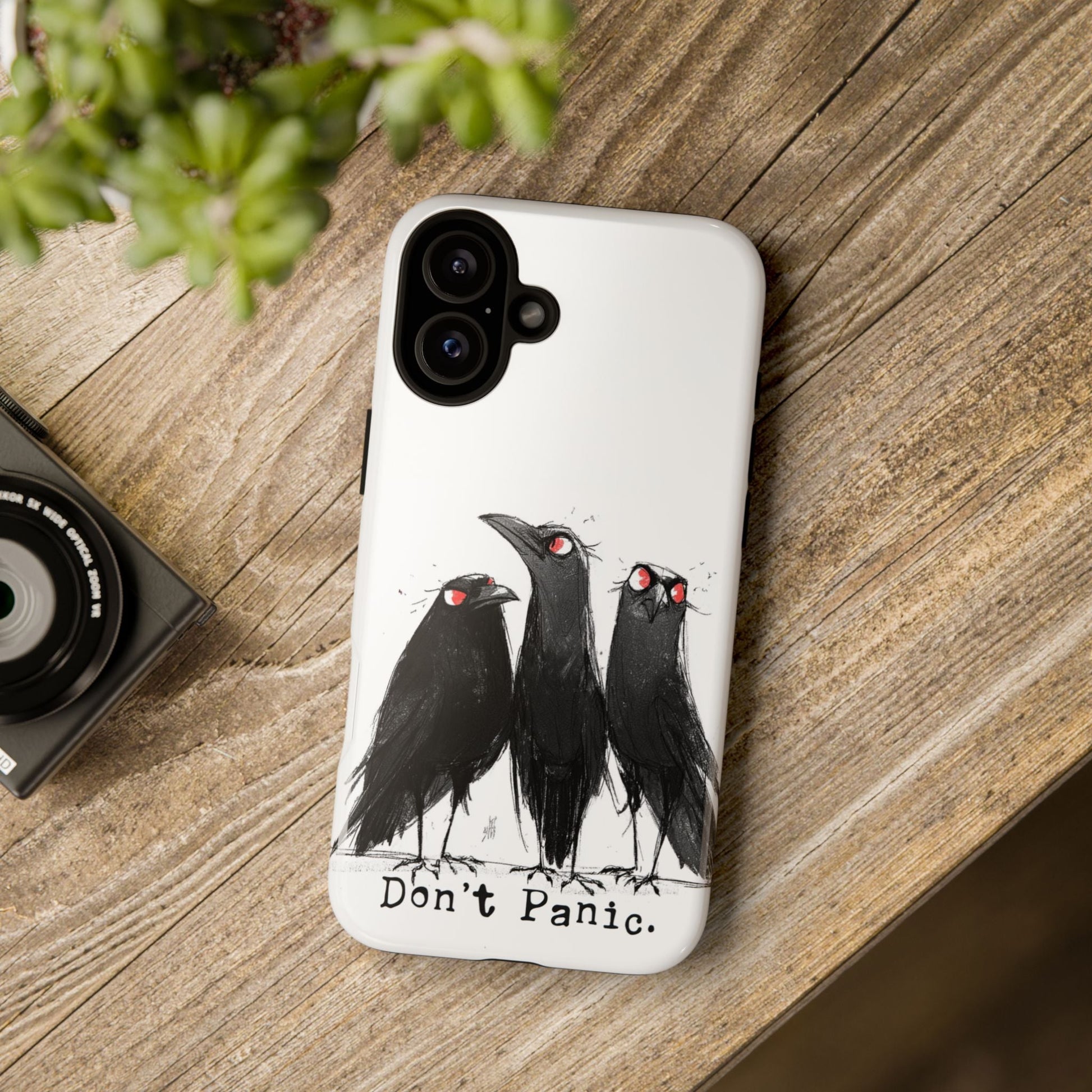 Don’t Panic Crow Phone Case – Gothic Bird Art iPhone Cover, Murder of Crows - FlooredByArt