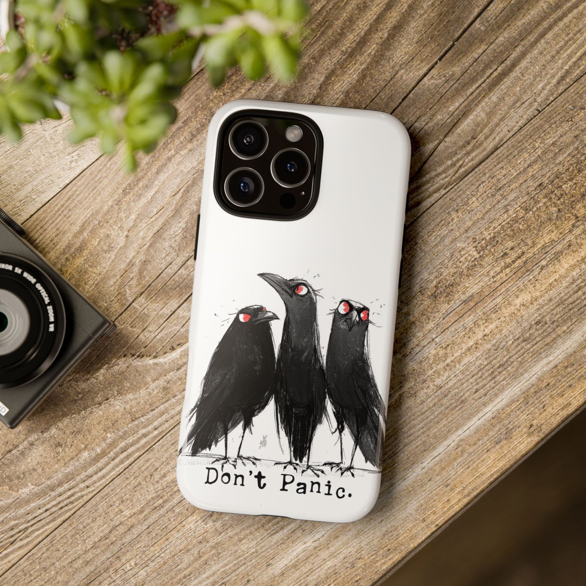 Don’t Panic Crow Phone Case – Gothic Bird Art iPhone Cover, Murder of Crows - FlooredByArt