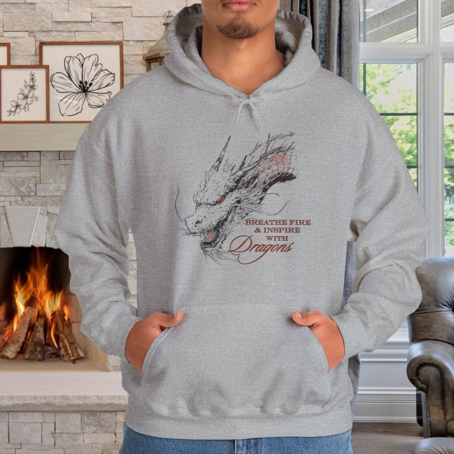 Dragon Shirt Hoodie Sweatshirt, Dragon Art, Breathe, Fantasy Book Lover, Role Player Gift - FlooredByArt