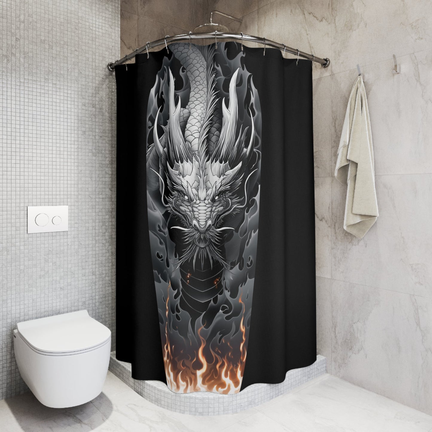 Dragon Shower Curtain, Gothic Bathroom Decor, Fantasy Art Bath Curtain - FlooredByArt