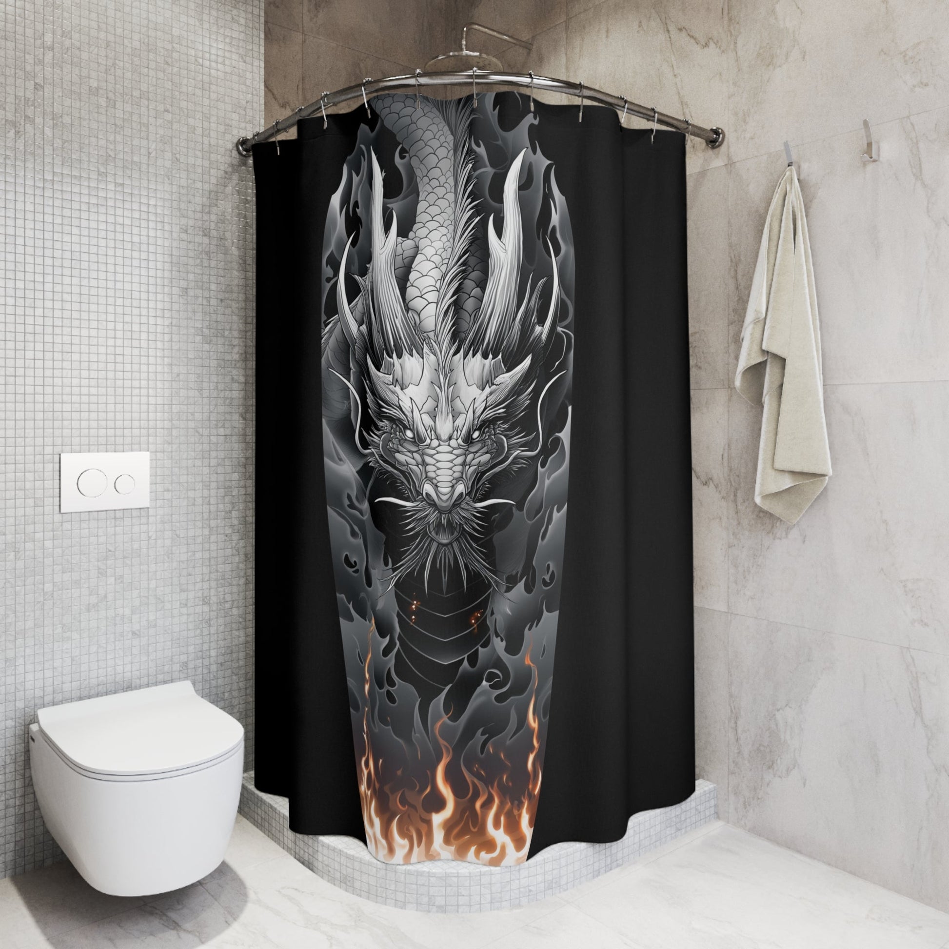 Dragon Shower Curtain, Gothic Bathroom Decor, Fantasy Art Bath Curtain - FlooredByArt