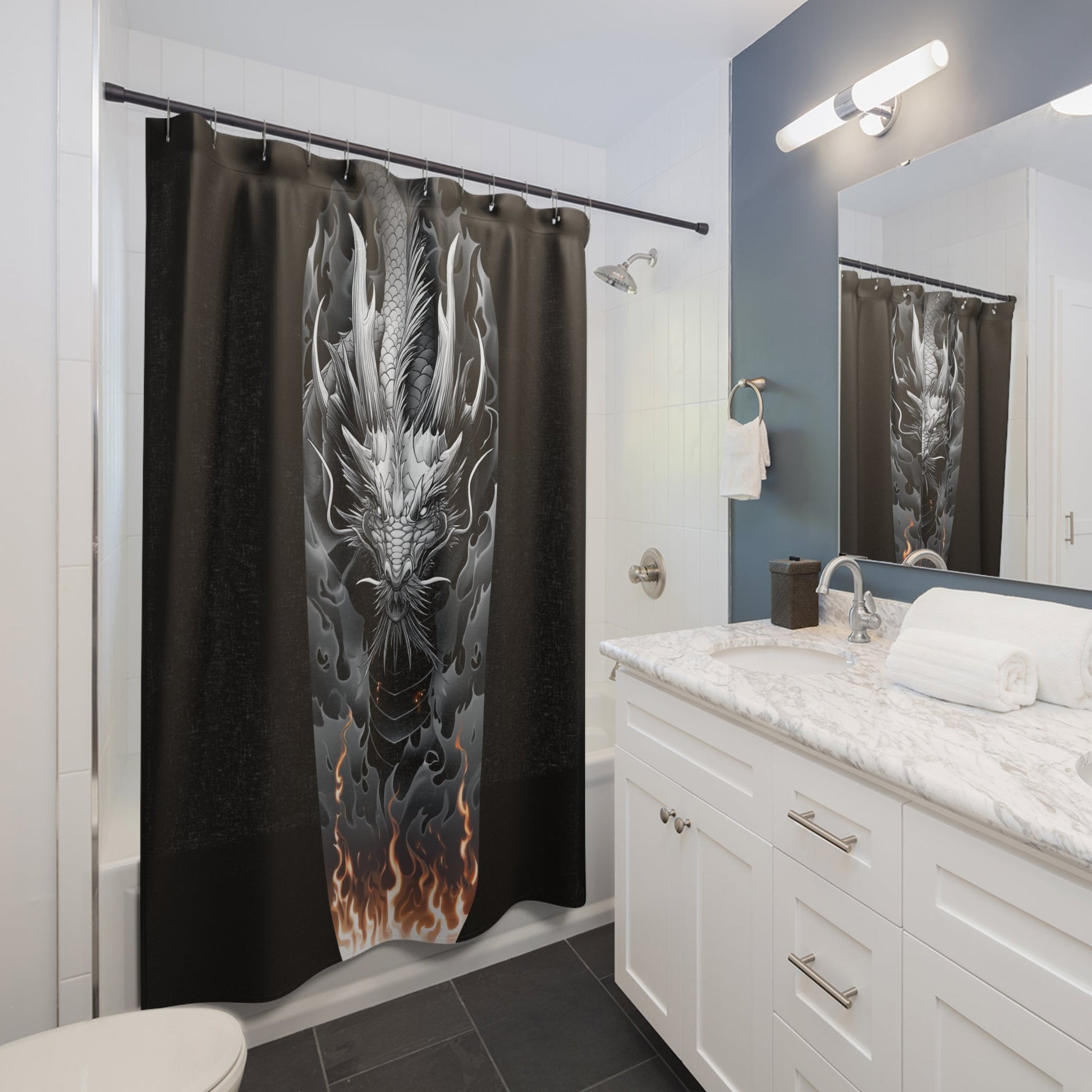 Dragon Shower Curtain, Gothic Bathroom Decor, Fantasy Art Bath Curtain - FlooredByArt