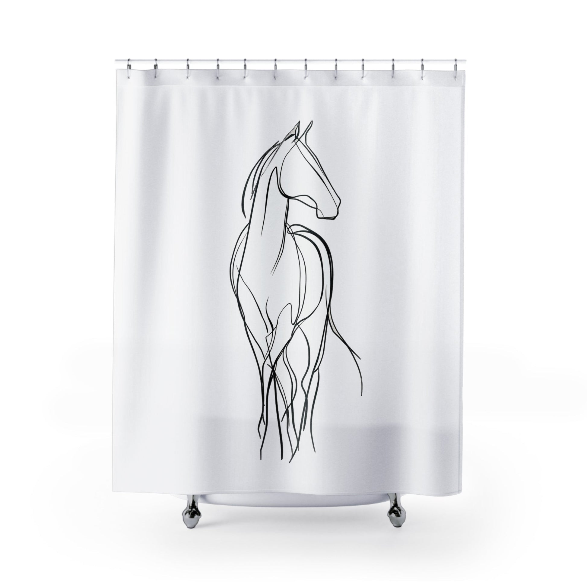 Elegant Horse Line Art Shower Curtain - Minimalist Bathroom Decor, Equestrian Gift, Horse Lover's Home Accent - FlooredByArt