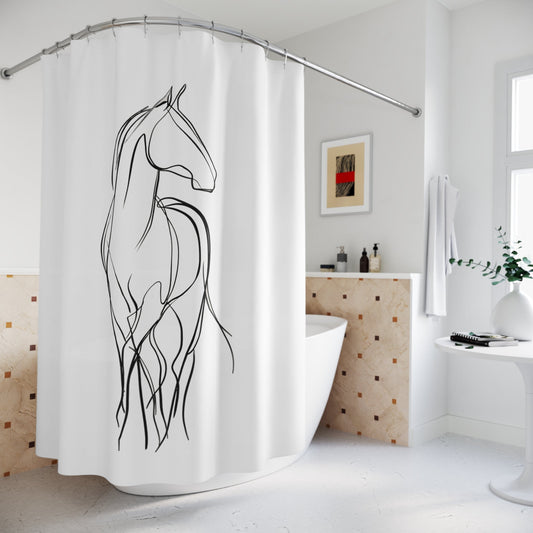 Elegant Horse Line Art Shower Curtain - Minimalist Bathroom Decor, Equestrian Gift, Horse Lover's Home Accent - FlooredByArt