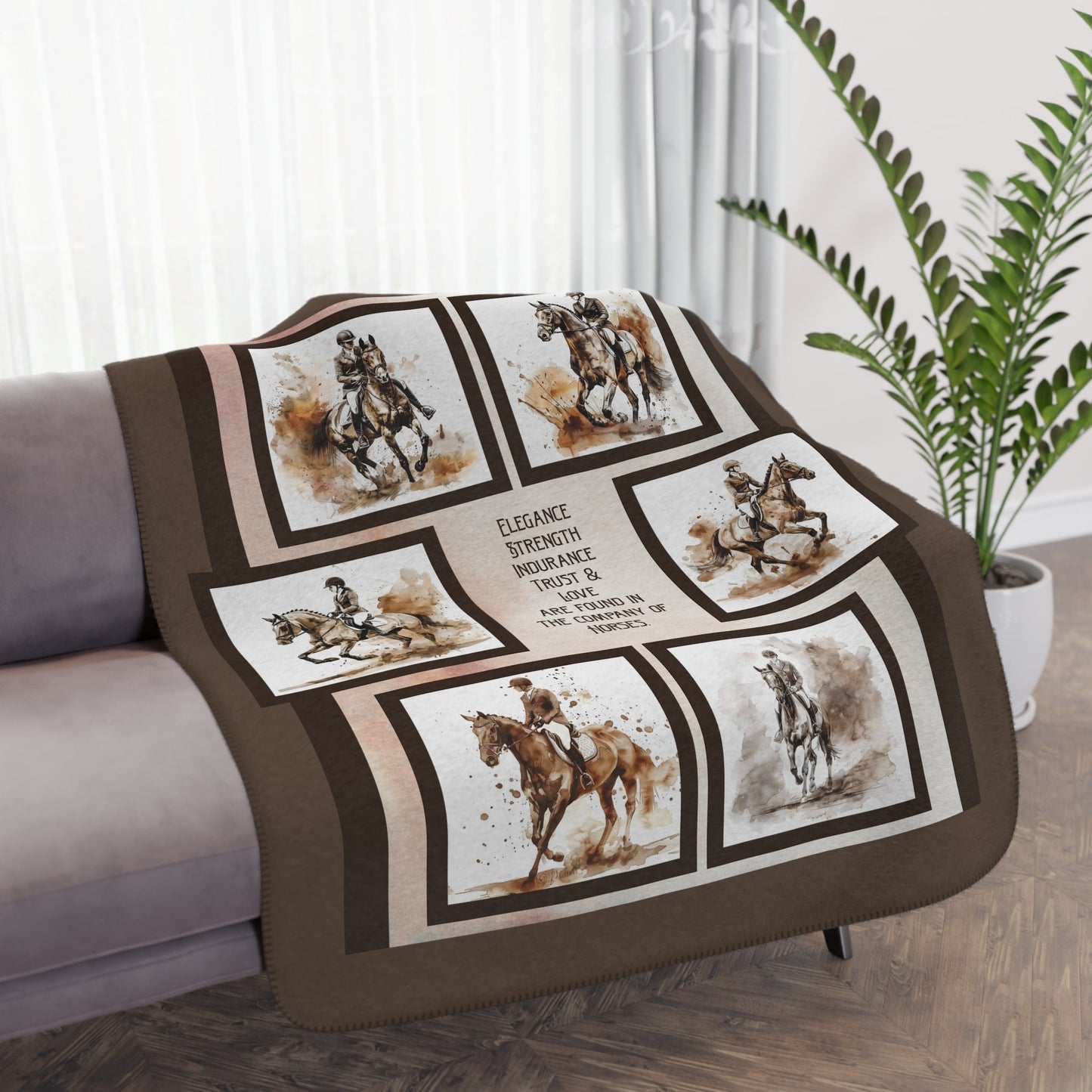 English Rider Blanket, English Show Ring Horse Sherpa Throw, Horse Art Prints - FlooredByArt