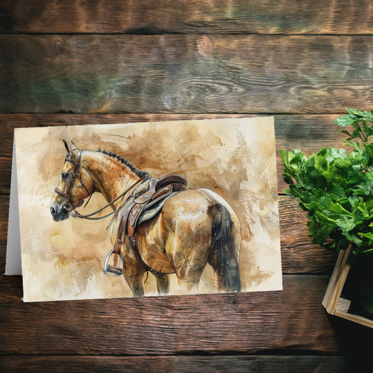 English Saddled Horse Notecard, Art Design, Blank Greeting Card - Set of 10 or 1, Personalize - FlooredByArt