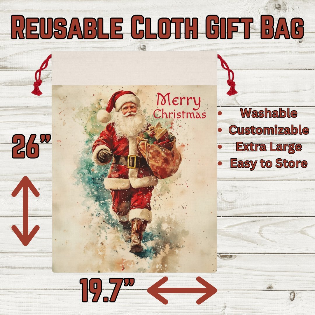 EXTRA LARGE Santa Gift bag, oversized Santa sack, Christmas bag, Personalized Recycleable bag - FlooredByArt