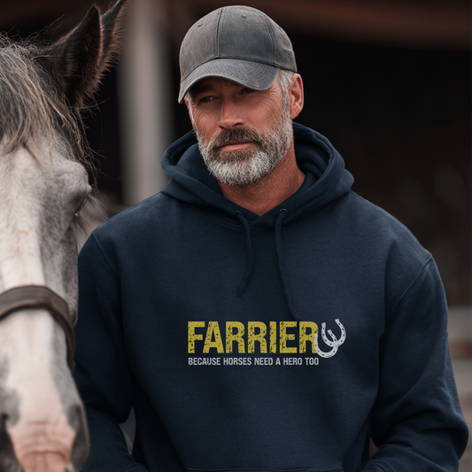 Farrier Hoodie – "Because Horses Need a Hero Too" Pullover for Farriers & Equestrian Fans