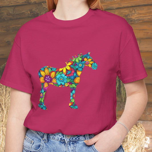 Floral Draft Horse T-Shirt, Farm Horse Shirt, Summer Barn Tee - FlooredByArt