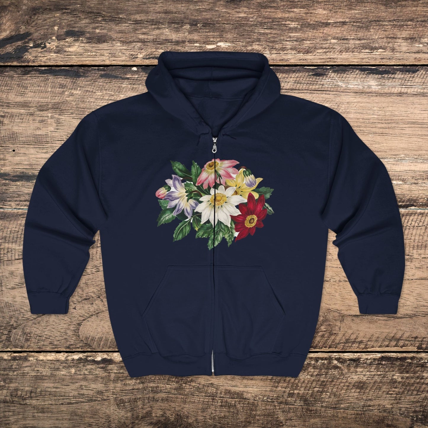 Floral Flowers Full Zip Hoodie - Sweatshirt Colorful Flower Art, Cozy for Art Lovers and Gardeners - FlooredByArt
