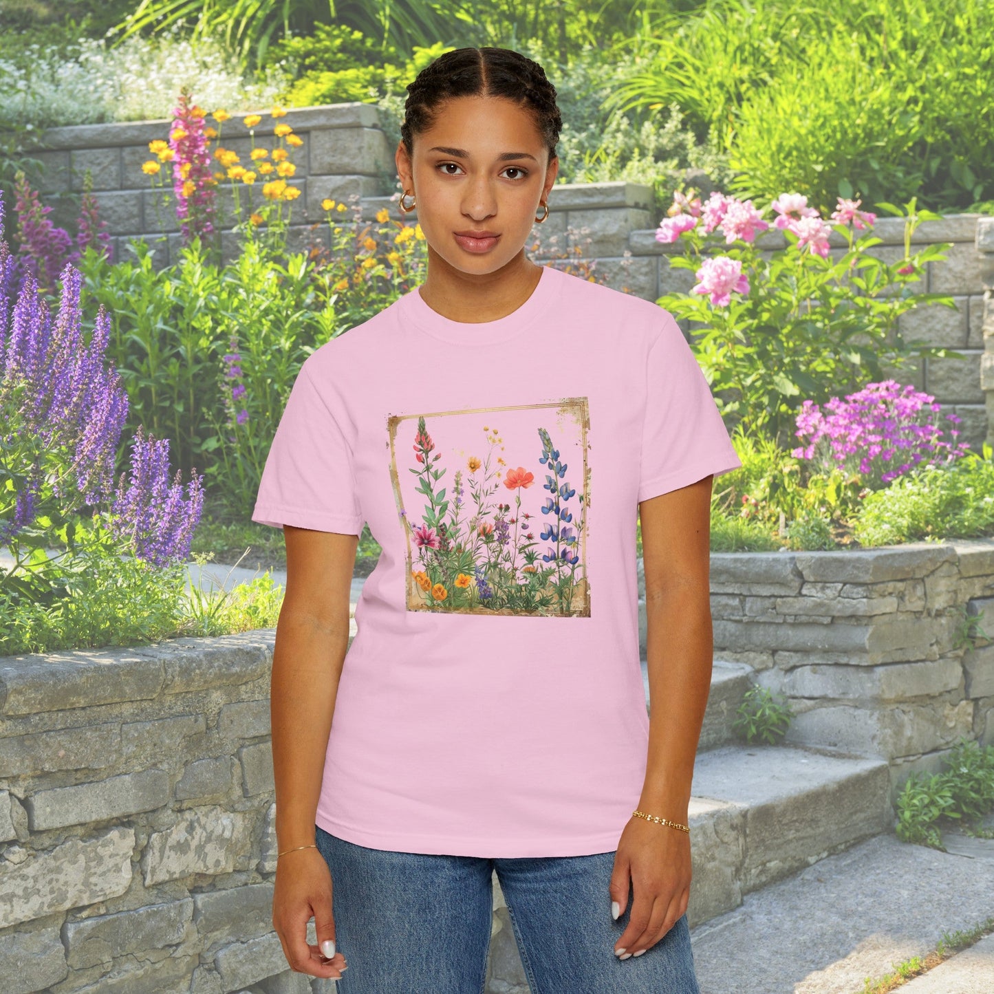 Flower t - Shirt, Vintage Wildflower Style Gift, Trendy Flower Aesthetic - FlooredByArt